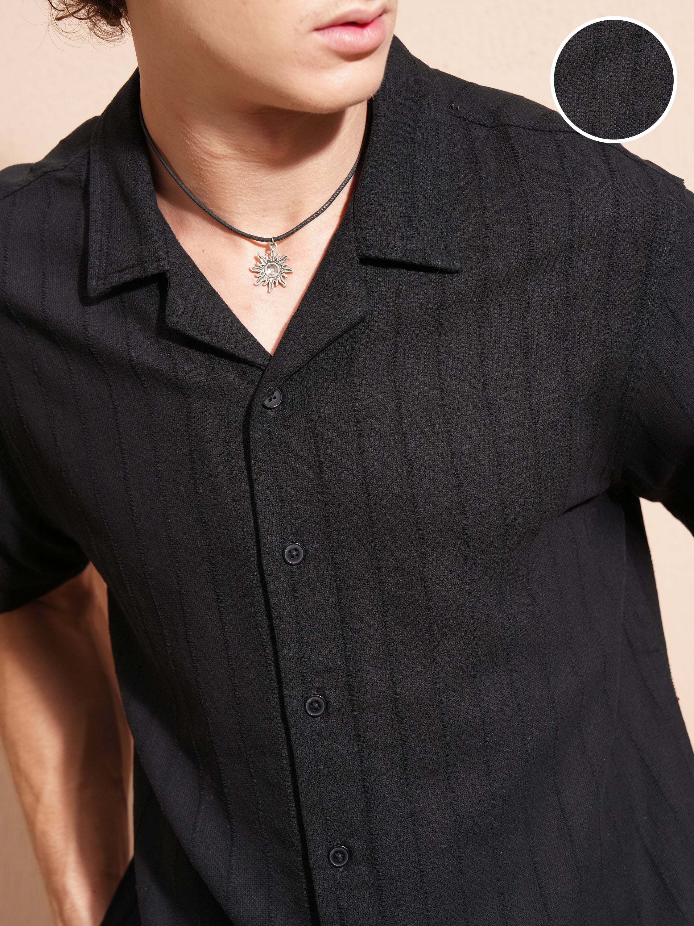 Highlander Men Black Self Design Relaxed Fit Casual Shirt - Black - Image 5
