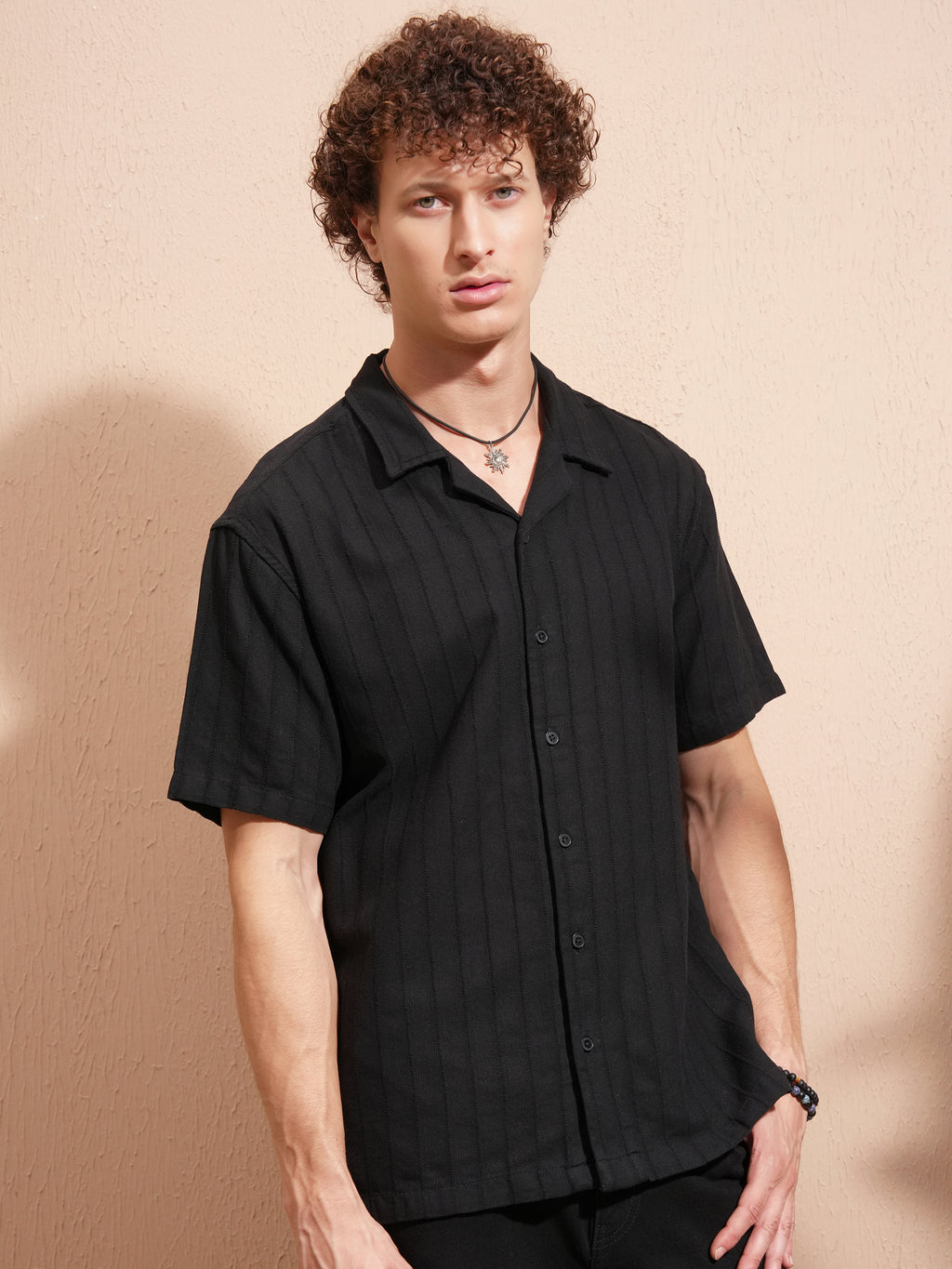 Highlander Men Black Self Design Relaxed Fit Casual Shirt - Black - Image 6