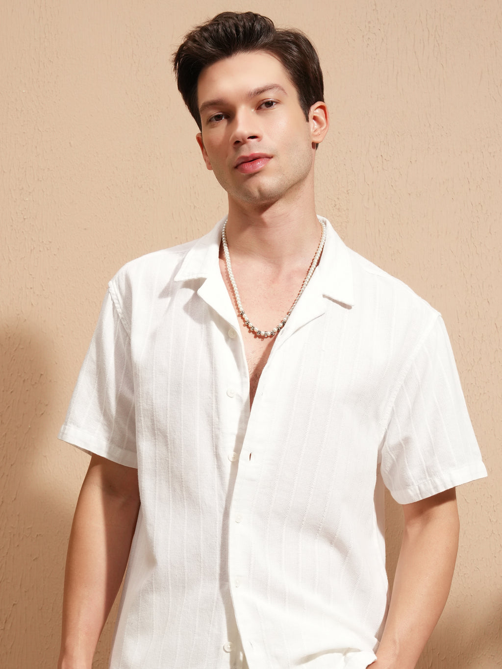 Highlander Men White Self Design Relaxed Fit Casual Shirt - White - Image 1