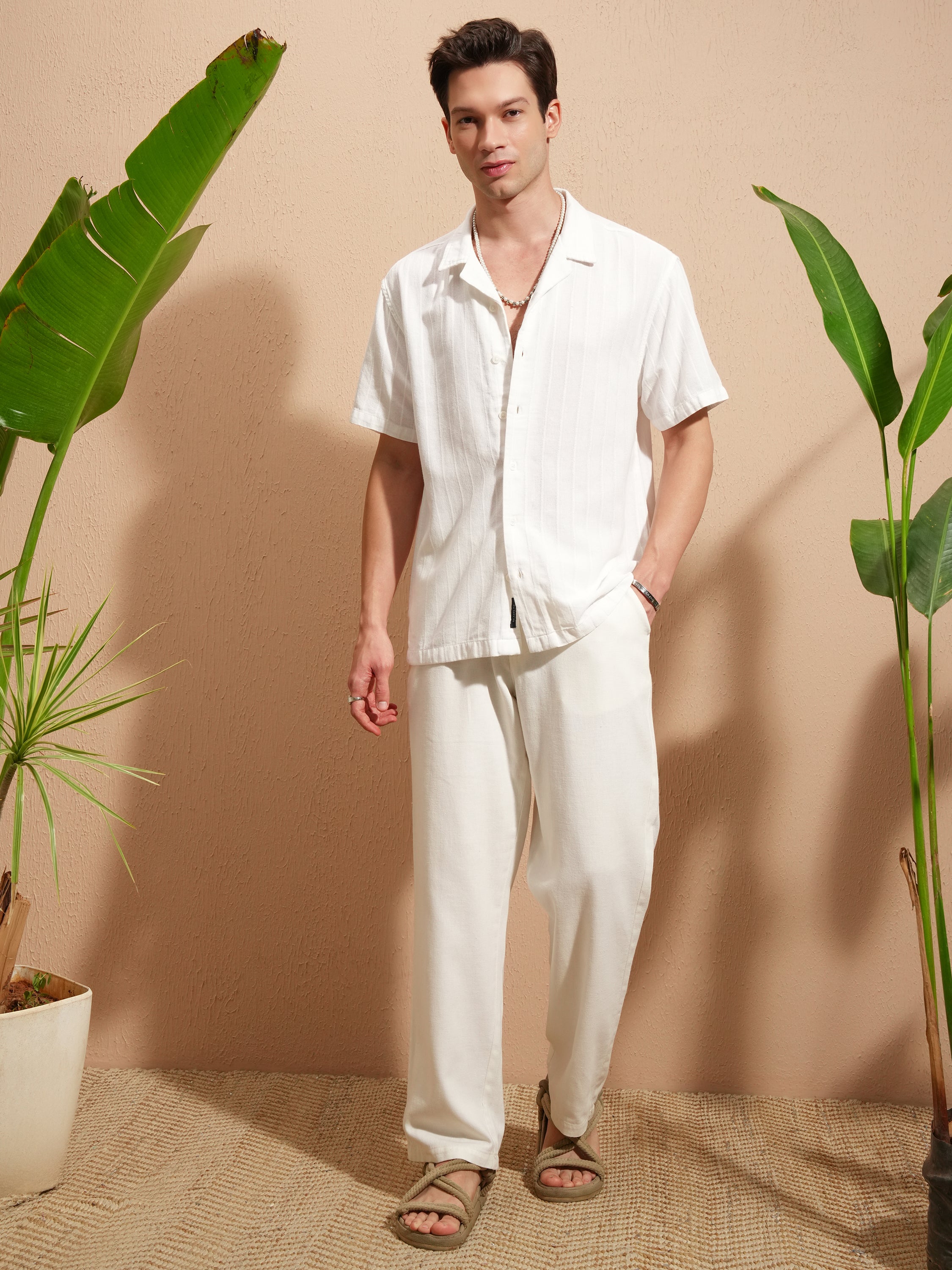 Highlander Men White Self Design Relaxed Fit Casual Shirt - White - Image 2