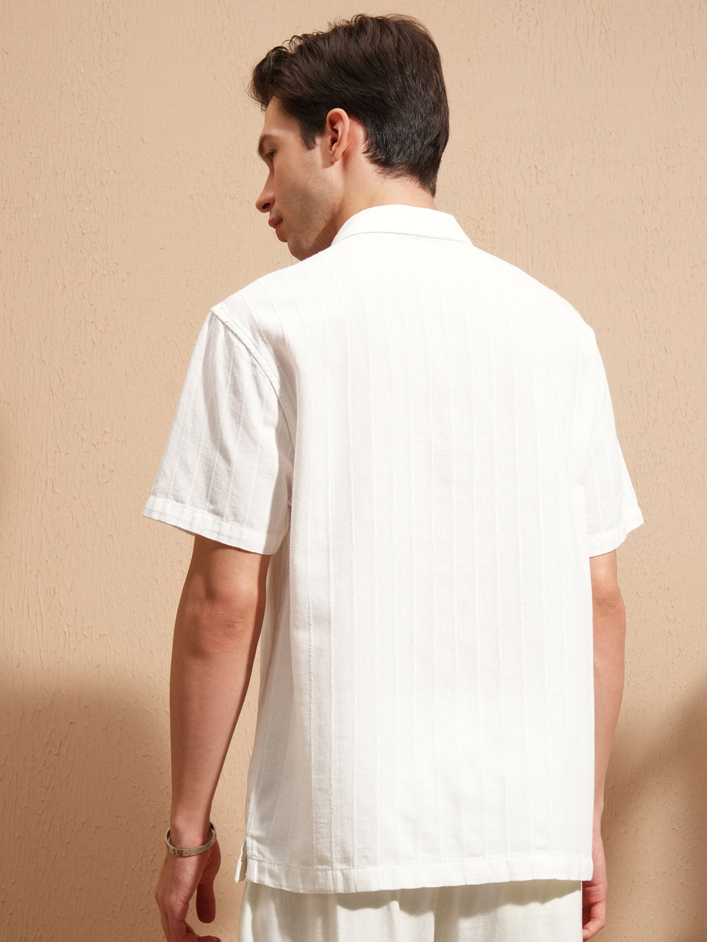 Highlander Men White Self Design Relaxed Fit Casual Shirt - White - Image 3