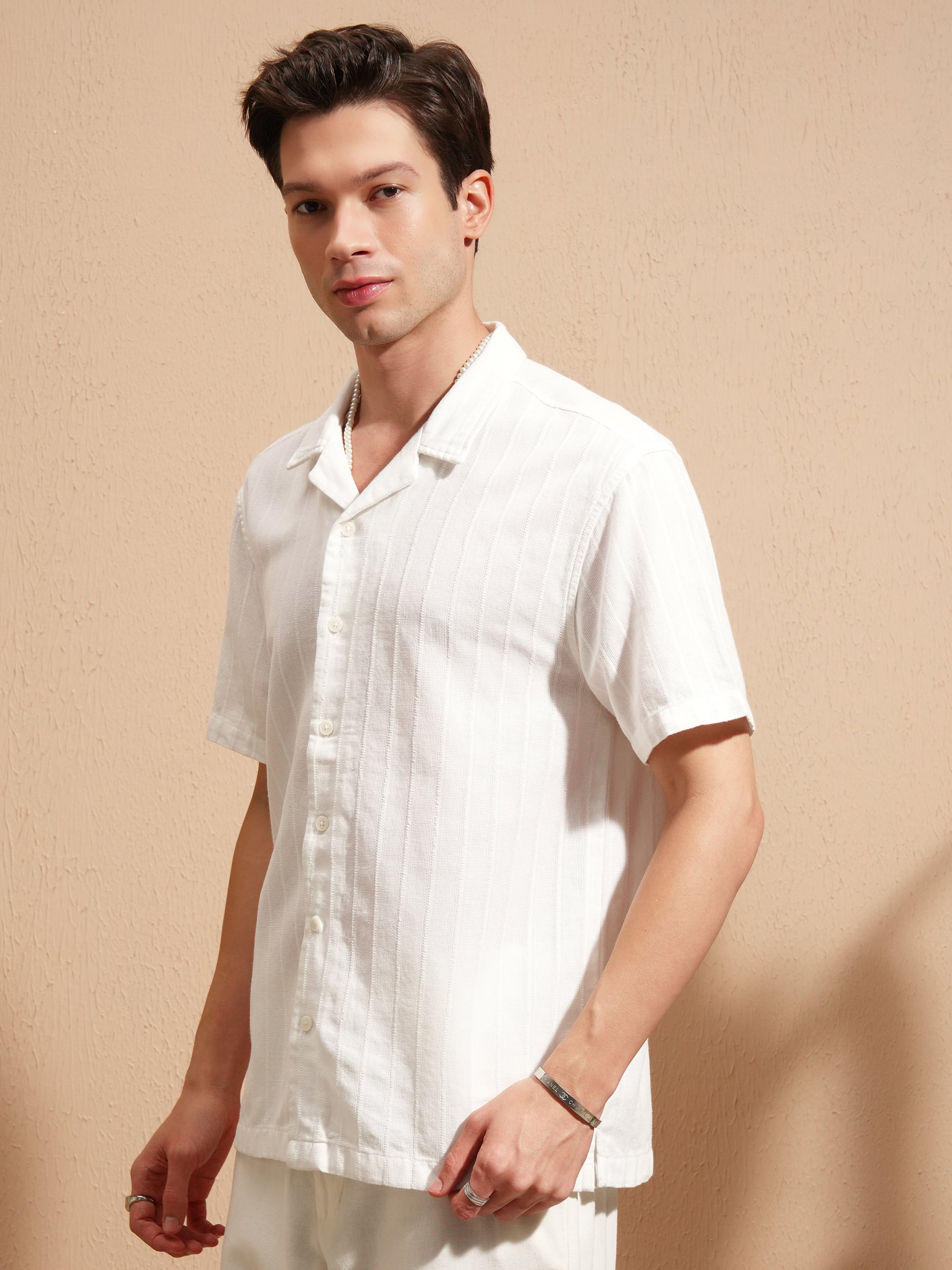 Highlander Men White Self Design Relaxed Fit Casual Shirt - White - Image 4