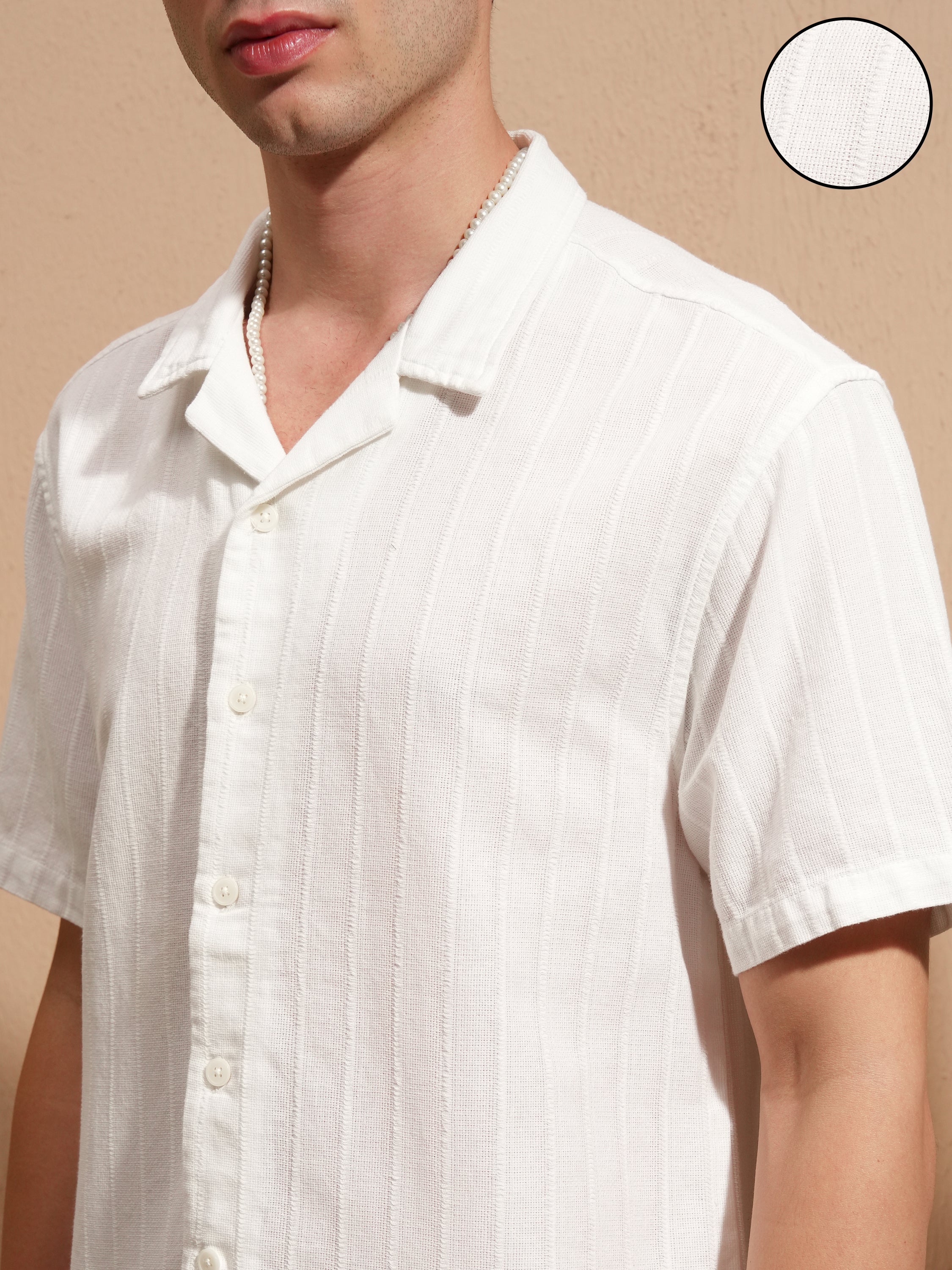 Highlander Men White Self Design Relaxed Fit Casual Shirt - White - Image 5