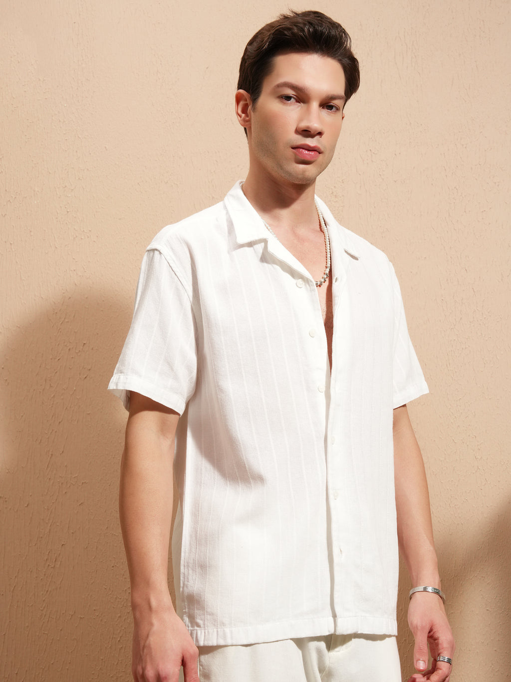 Highlander Men White Self Design Relaxed Fit Casual Shirt - White - Image 6
