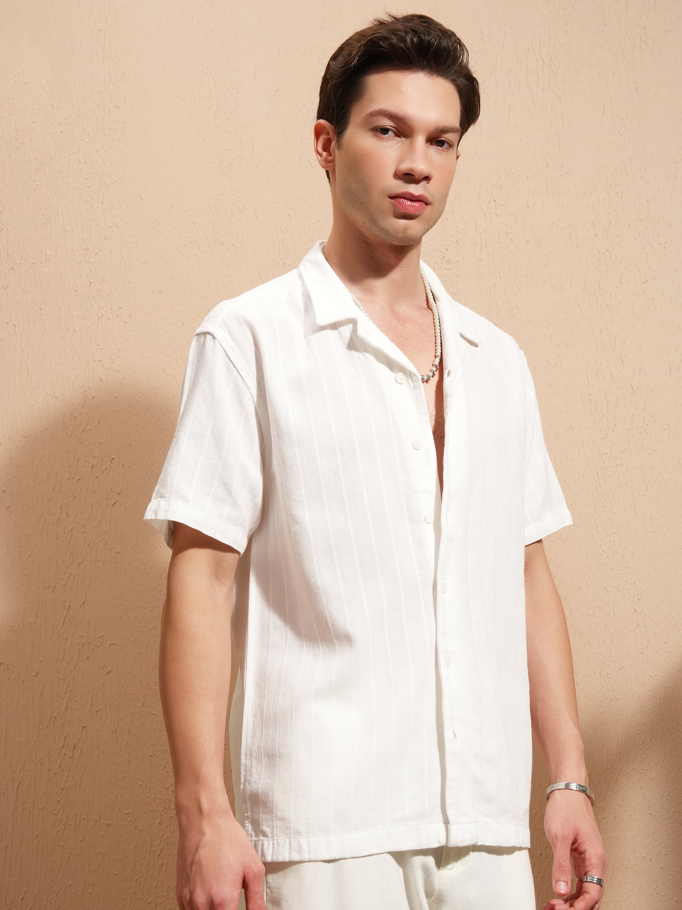 Highlander Men White Self Design Relaxed Fit Casual Shirt - White - Image 6