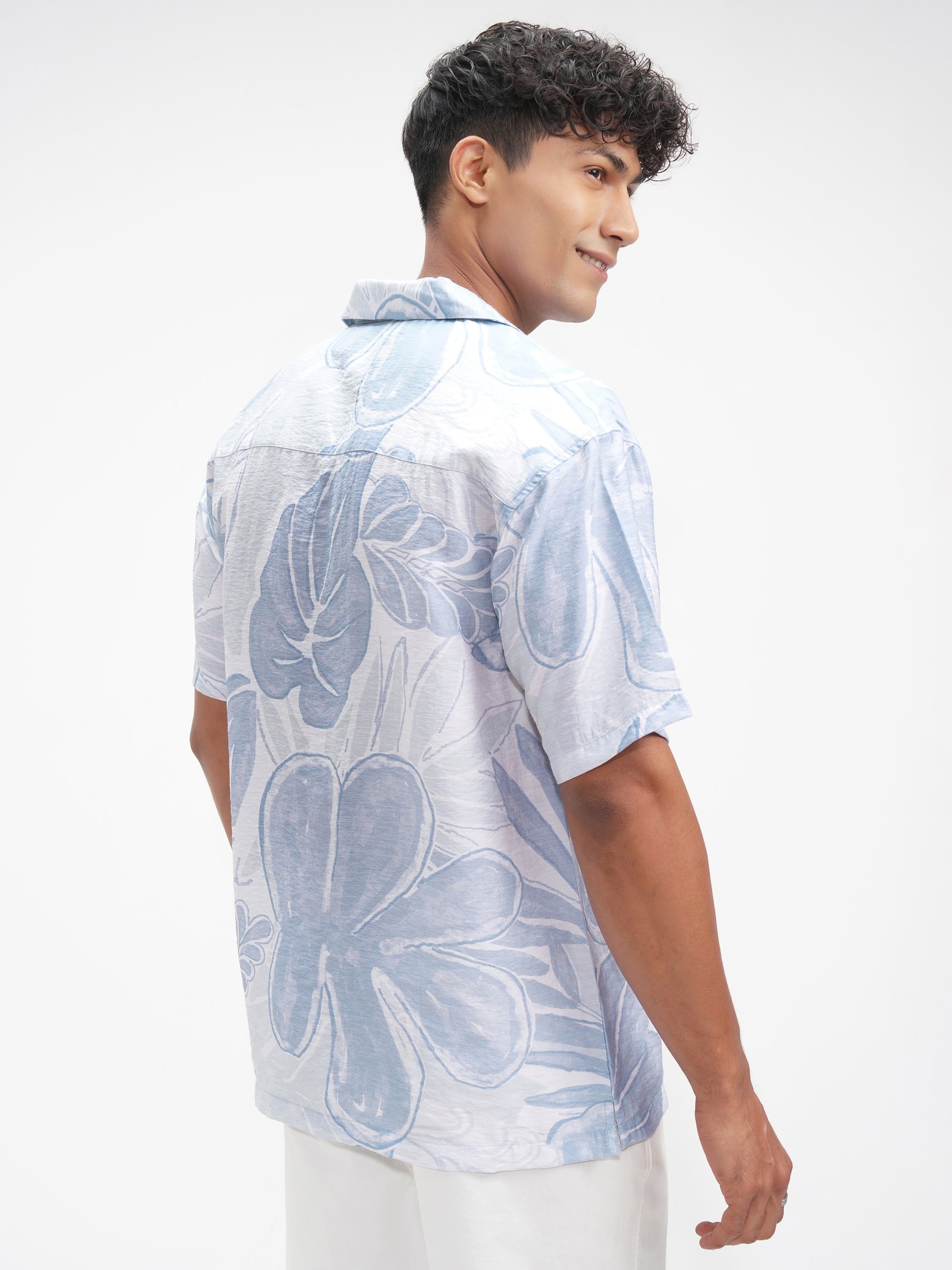 Highlander Men Blue Printed Relaxed Fit Casual Shirt - Blue - Image 3