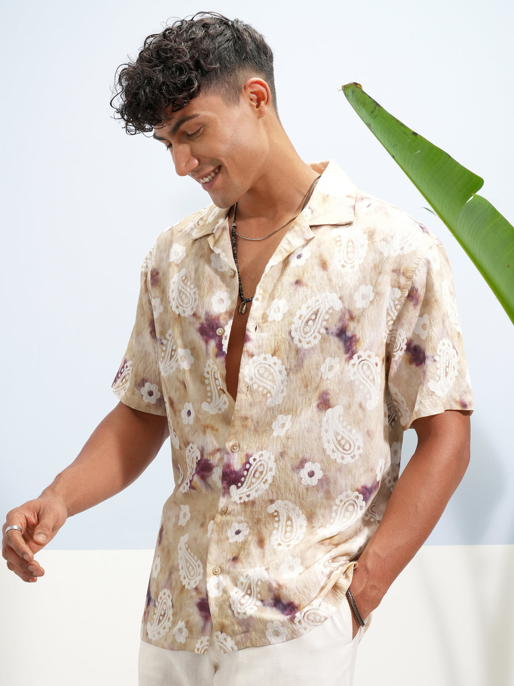 Highlander Men Cream Printed Relaxed Fit Casual Shirt - Cream - Image 4