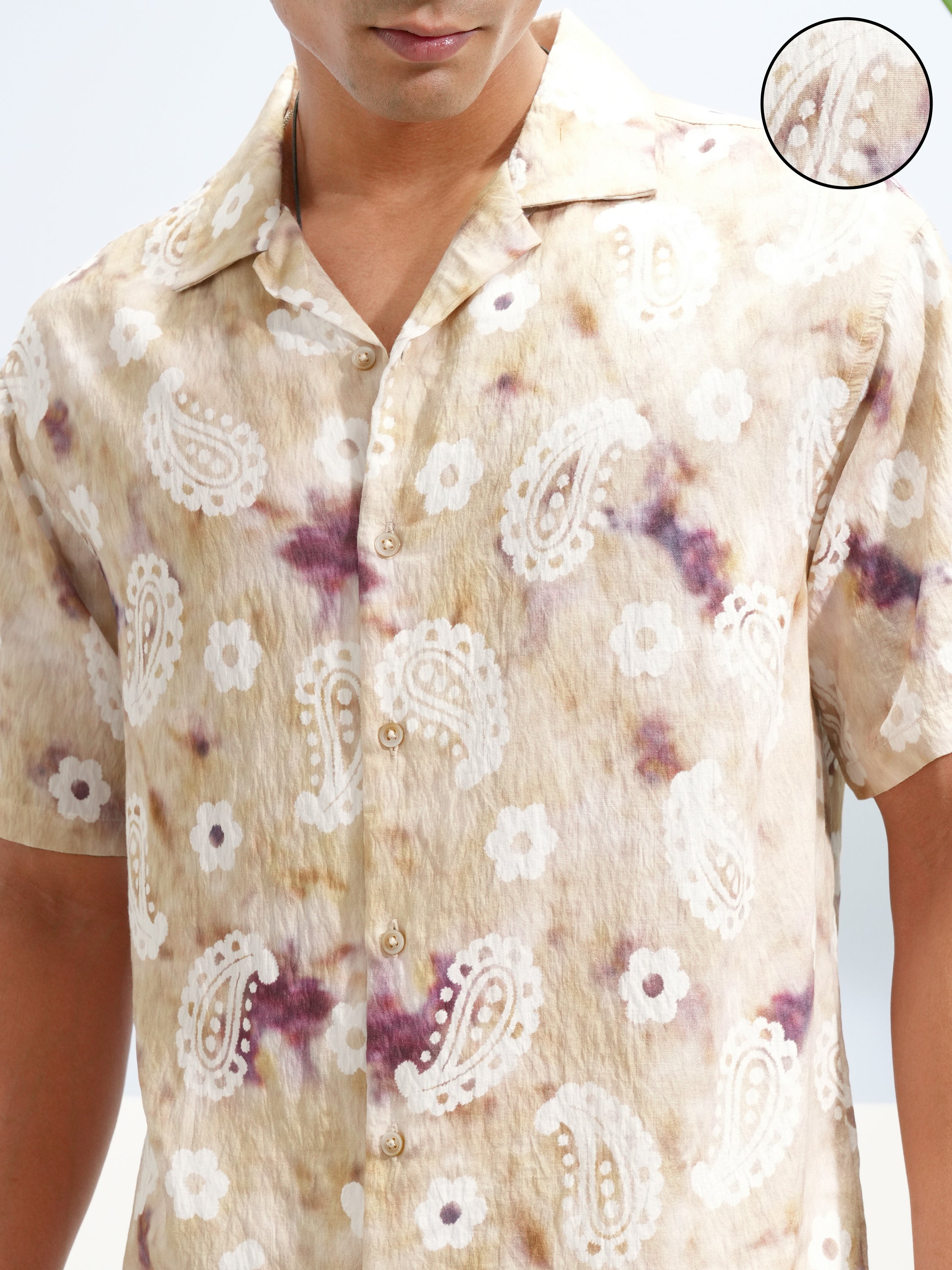 Highlander Men Cream Printed Relaxed Fit Casual Shirt - Cream - Image 5