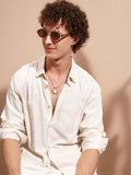 Highlander Men Cream Solid Relaxed Fit Casual Shirt - Cream - Image 1