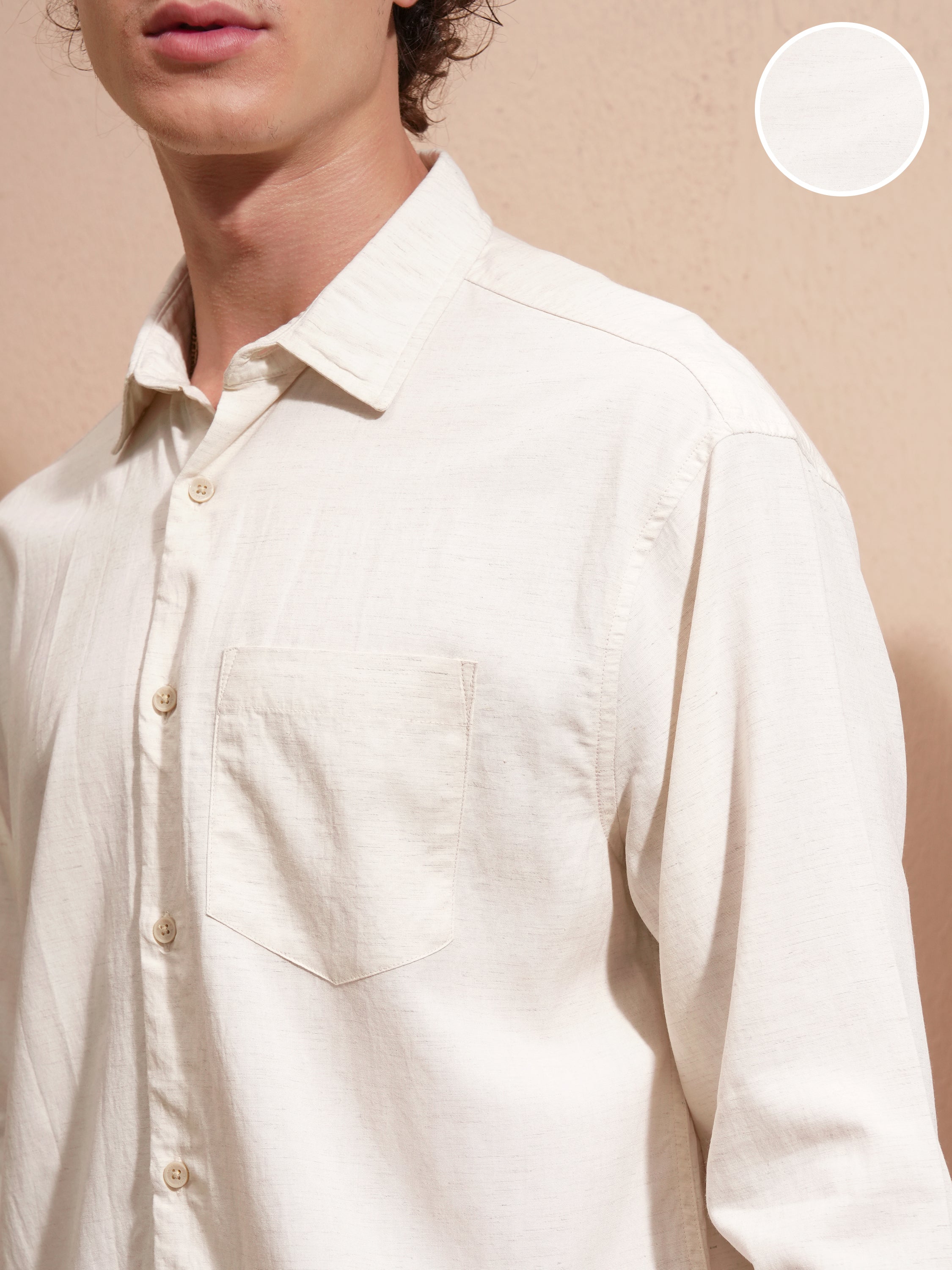 Highlander Men Cream Solid Relaxed Fit Casual Shirt - Cream - Image 5