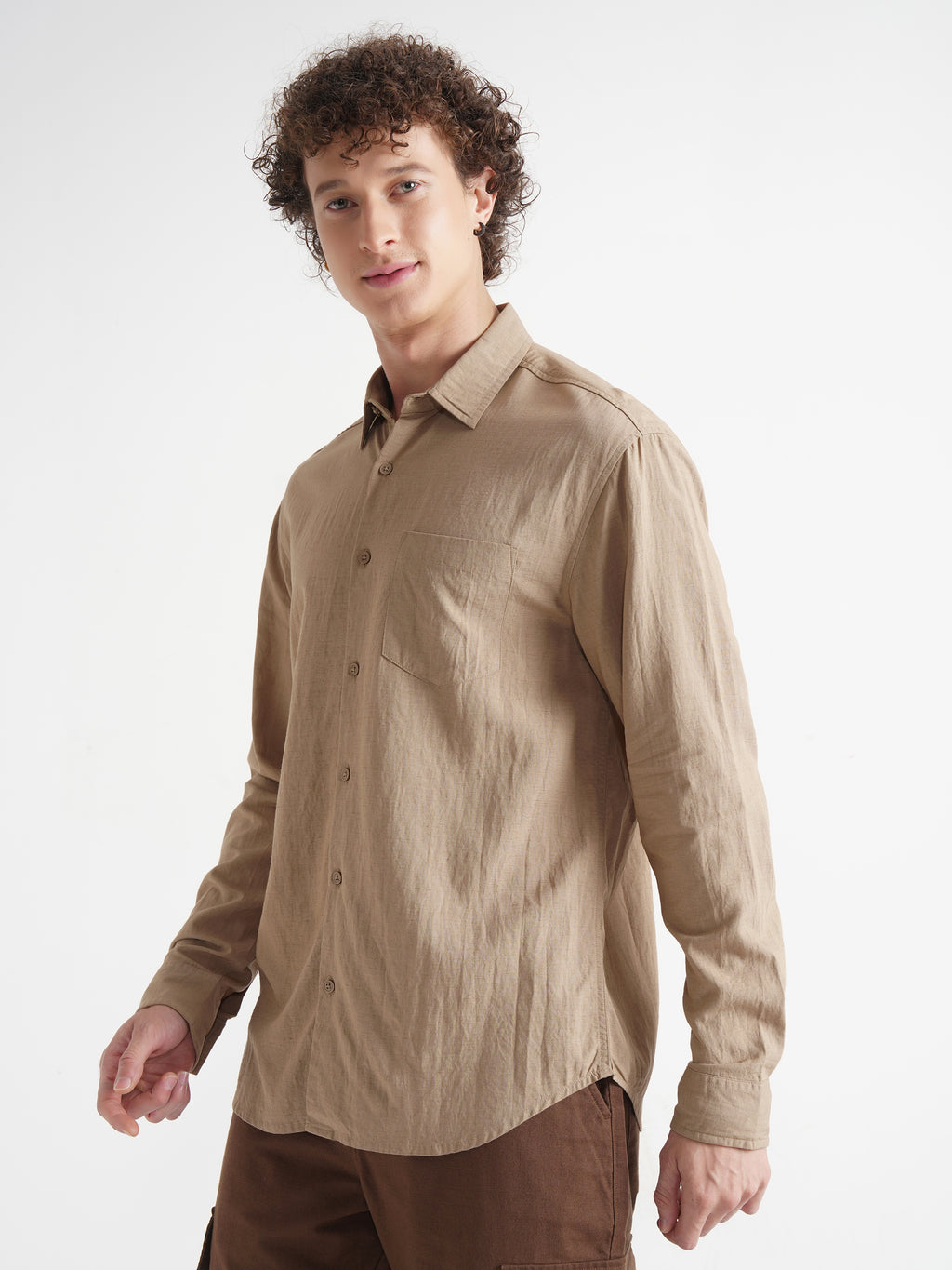Highlander Men Khaki Self Design Relaxed Fit Casual Shirt - Khaki - Image 4