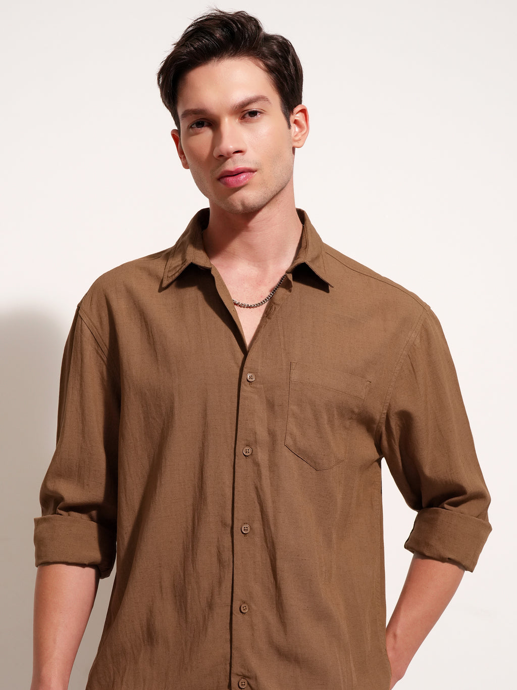 Highlander Men Brown Solid Relaxed Fit Casual Shirt - Brown - Image 1