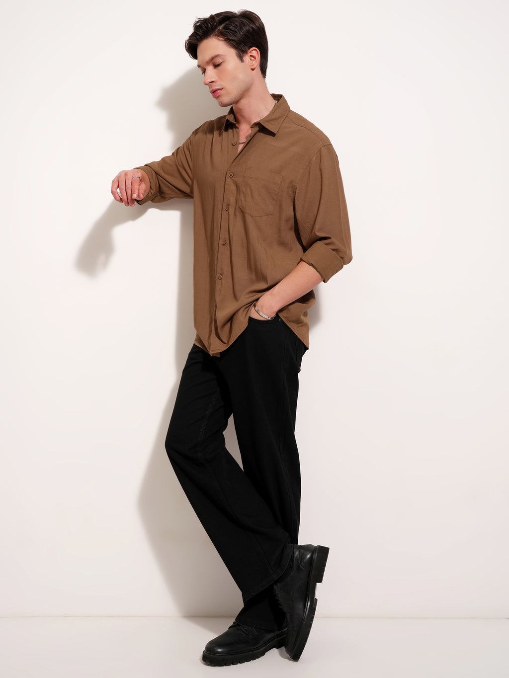 Highlander Men Brown Solid Relaxed Fit Casual Shirt - Brown - Image 2