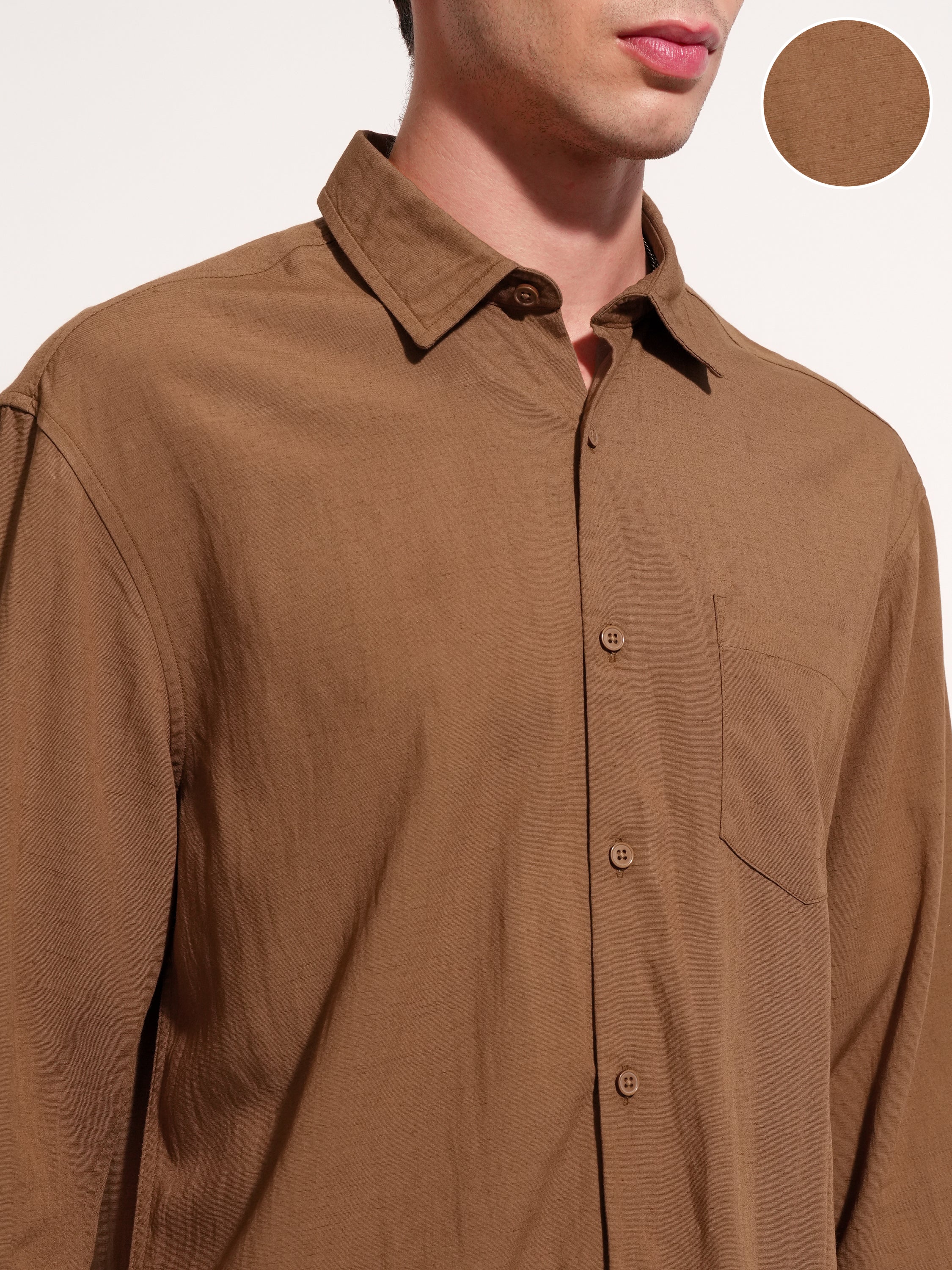 Highlander Men Brown Solid Relaxed Fit Casual Shirt - Brown - Image 5