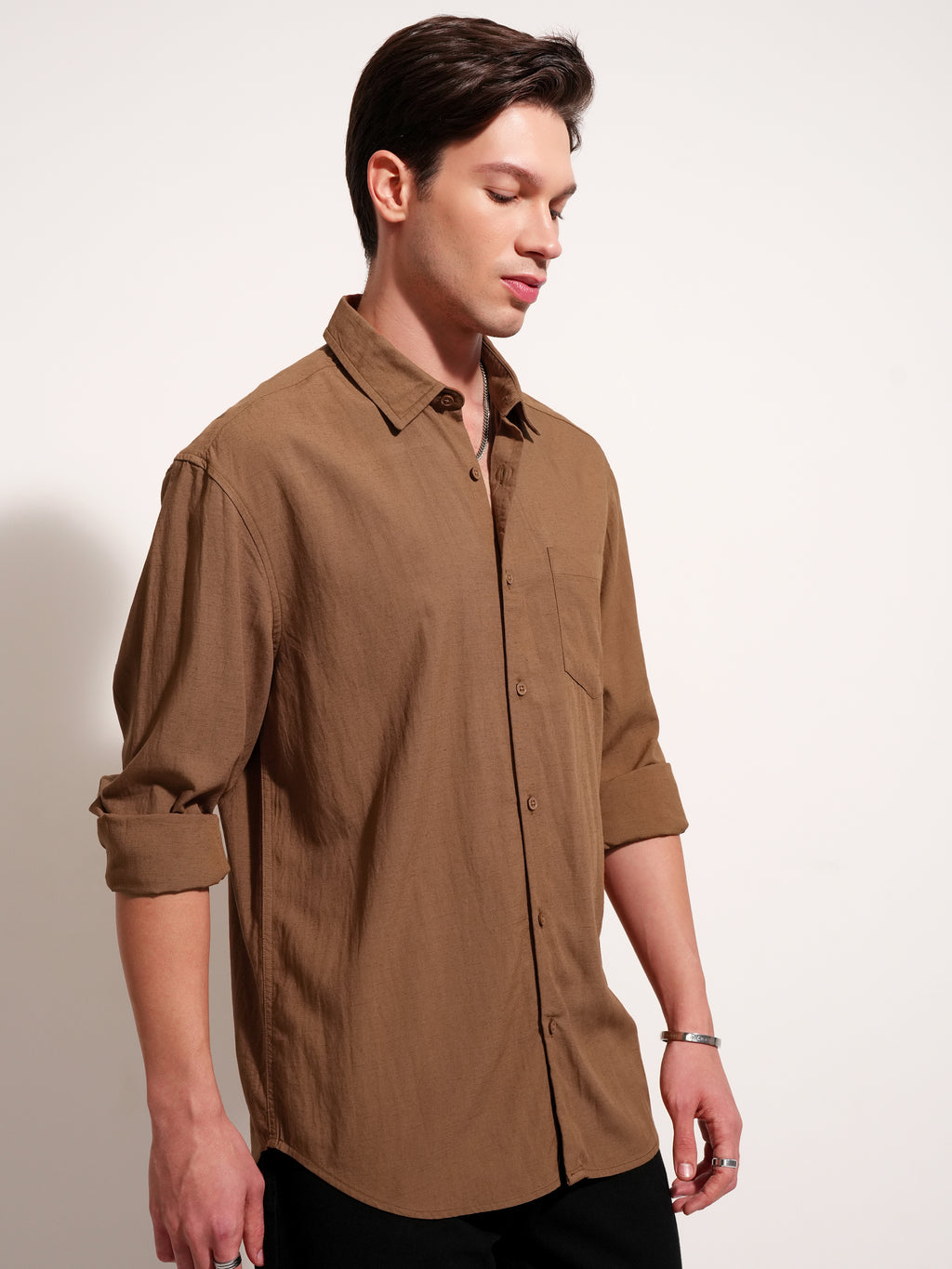 Highlander Men Brown Solid Relaxed Fit Casual Shirt - Brown - Image 6