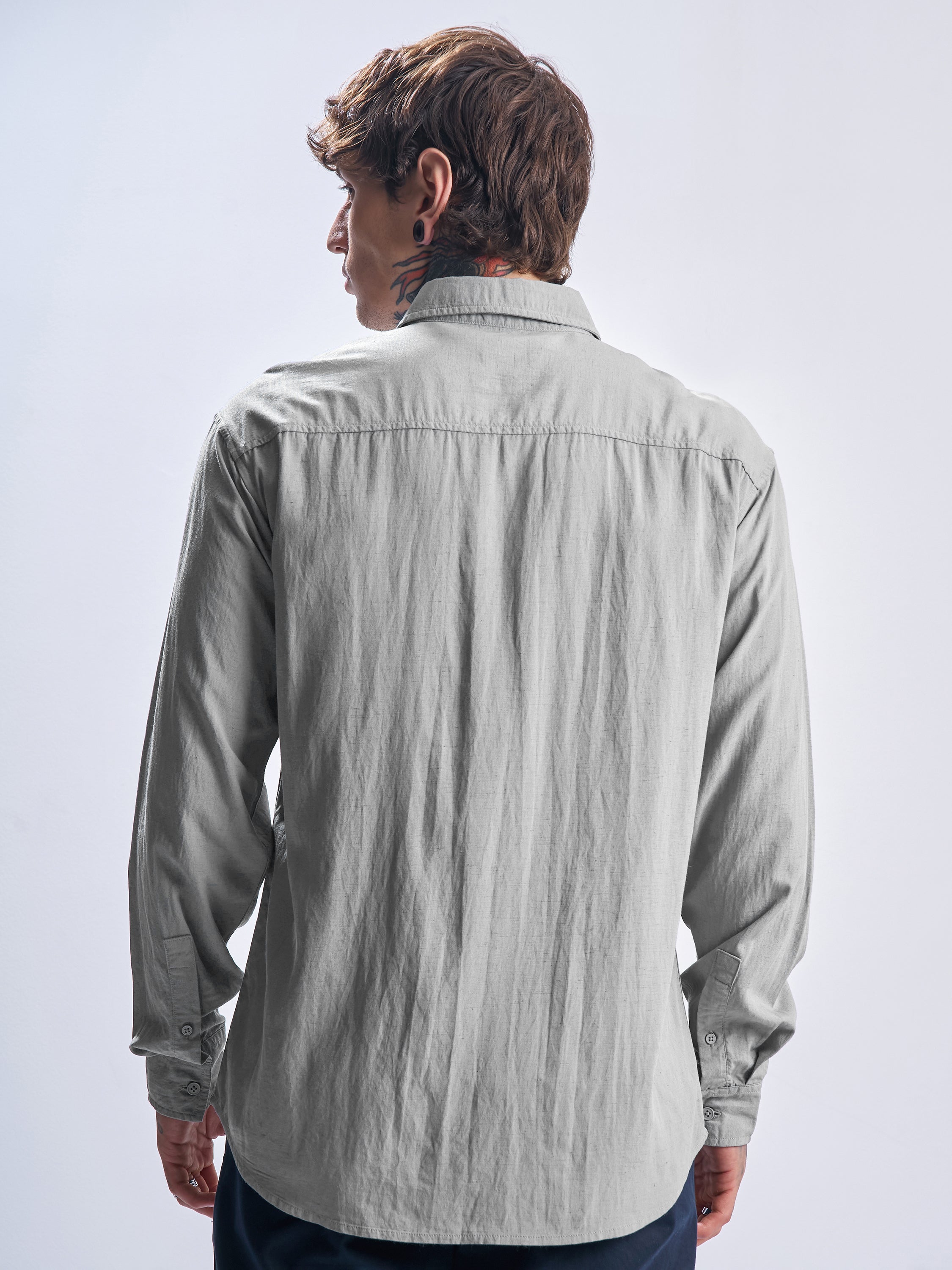 Highlander Men Grey Self Design Relaxed Fit Casual Shirt - Grey - Image 3