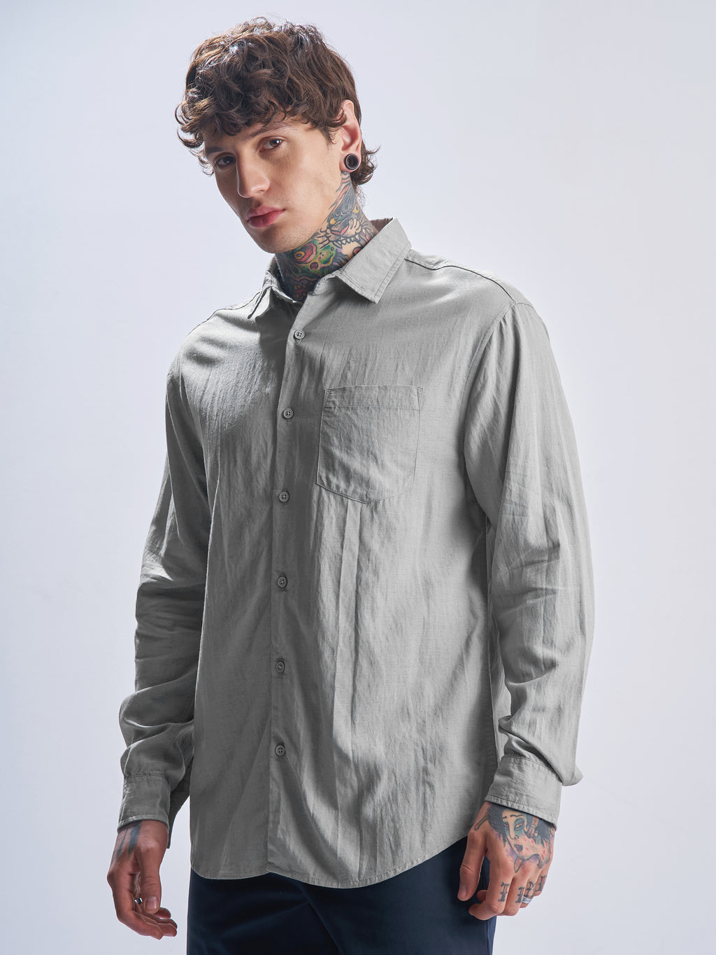 Highlander Men Grey Self Design Relaxed Fit Casual Shirt - Grey - Image 4