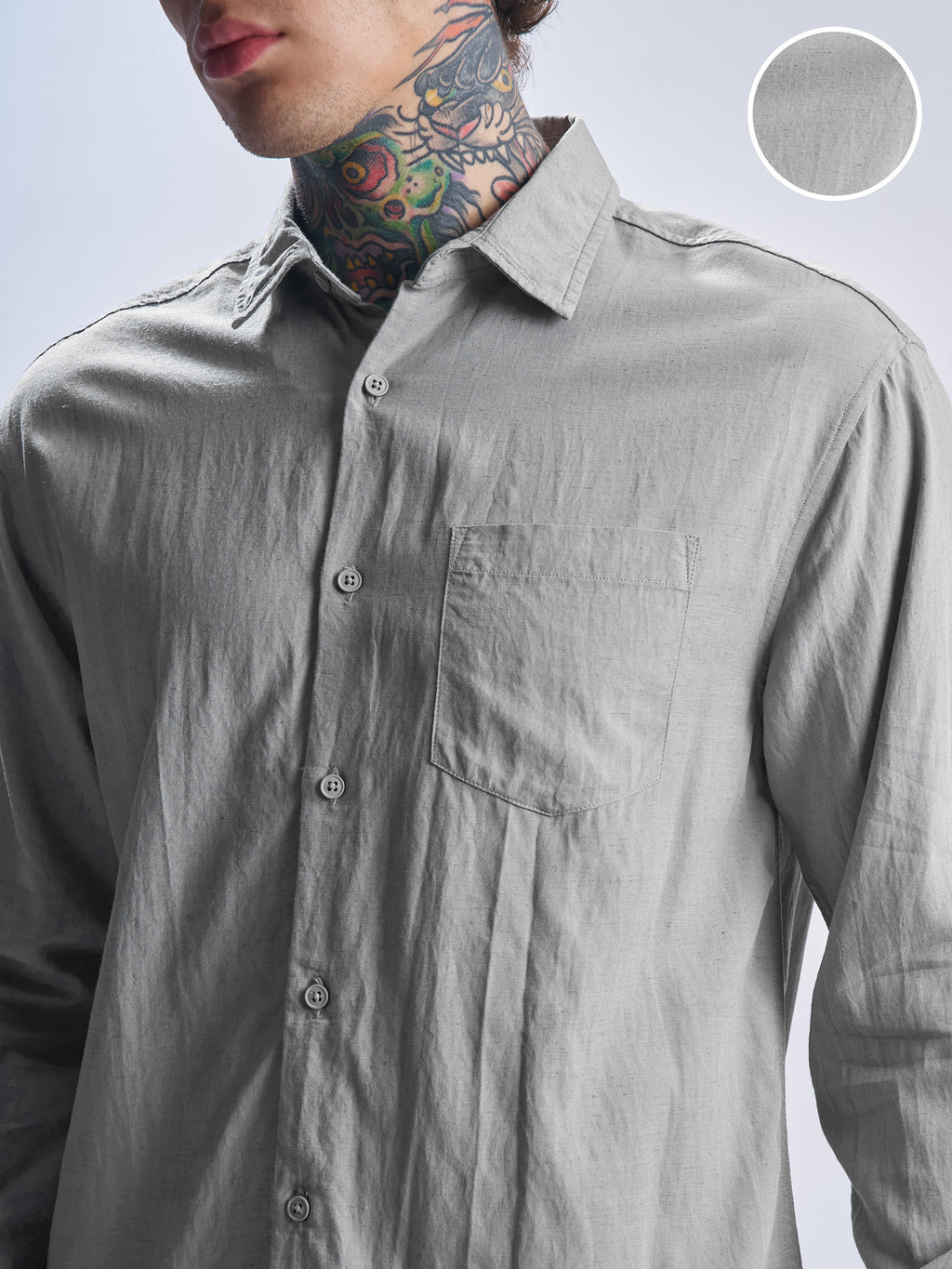 Highlander Men Grey Self Design Relaxed Fit Casual Shirt - Grey - Image 5