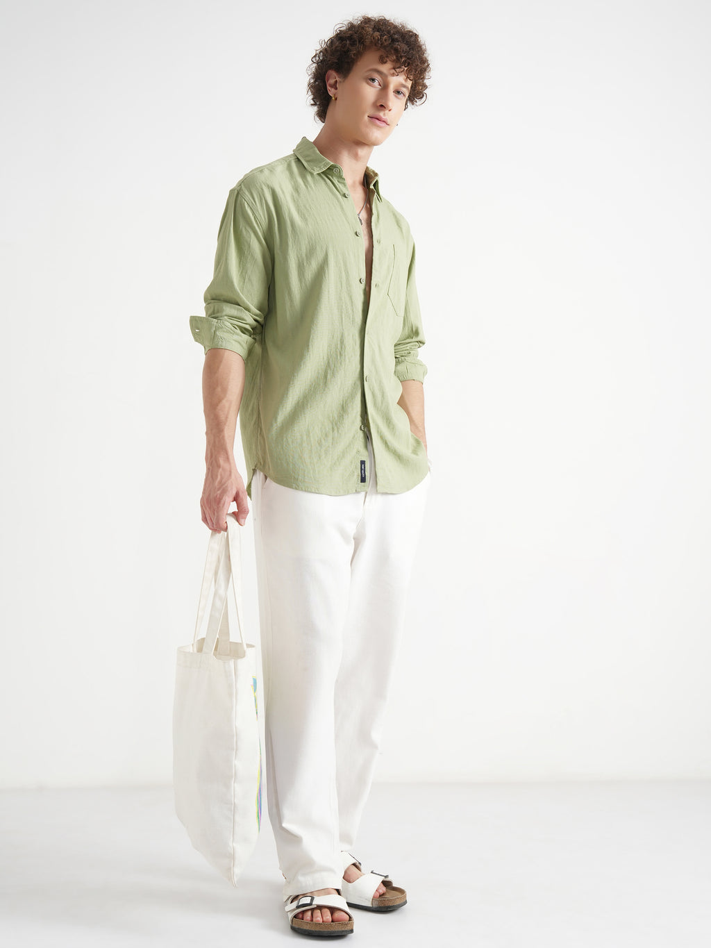 Highlander Men Green Self Design Relaxed Fit Casual Shirt - Green - Image 2