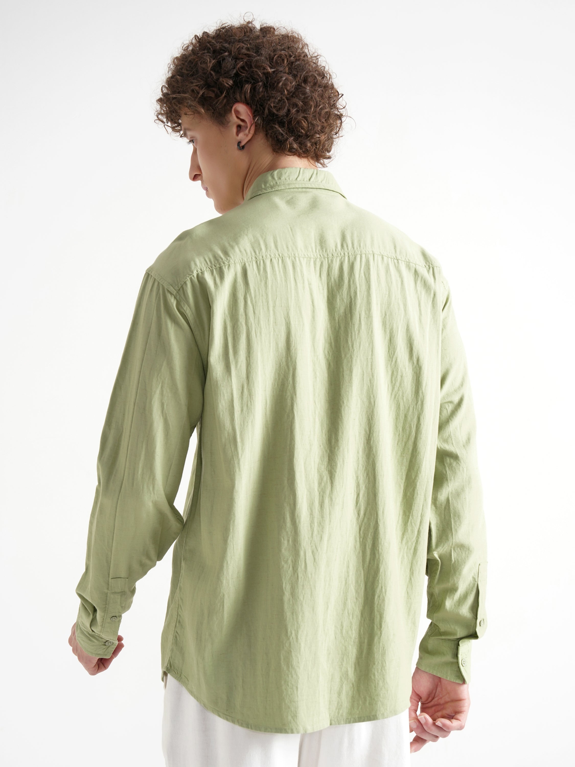 Highlander Men Green Self Design Relaxed Fit Casual Shirt - Green - Image 3