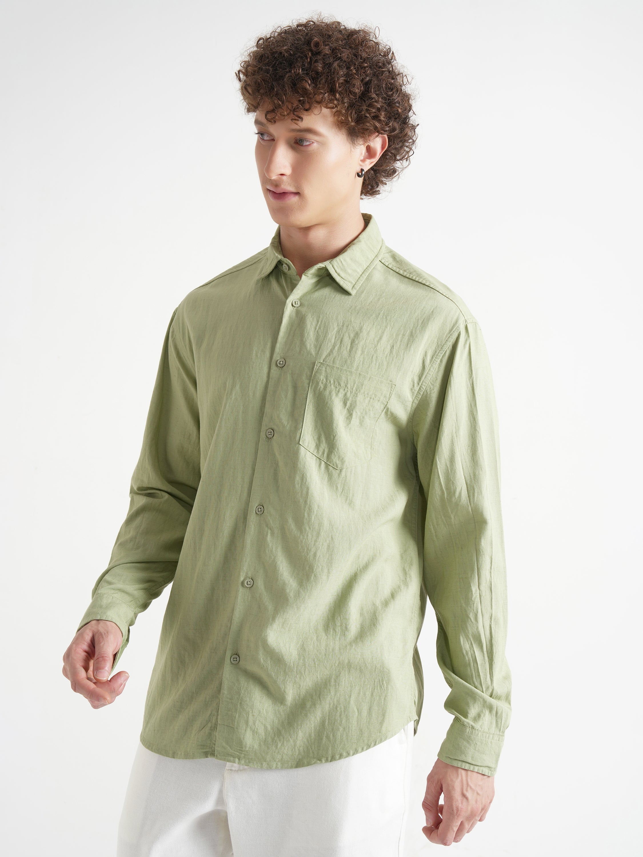 Highlander Men Green Self Design Relaxed Fit Casual Shirt - Green - Image 4