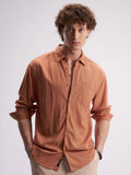Highlander Men Rust Self Design Relaxed Fit Casual Shirt - Rust - Image 1