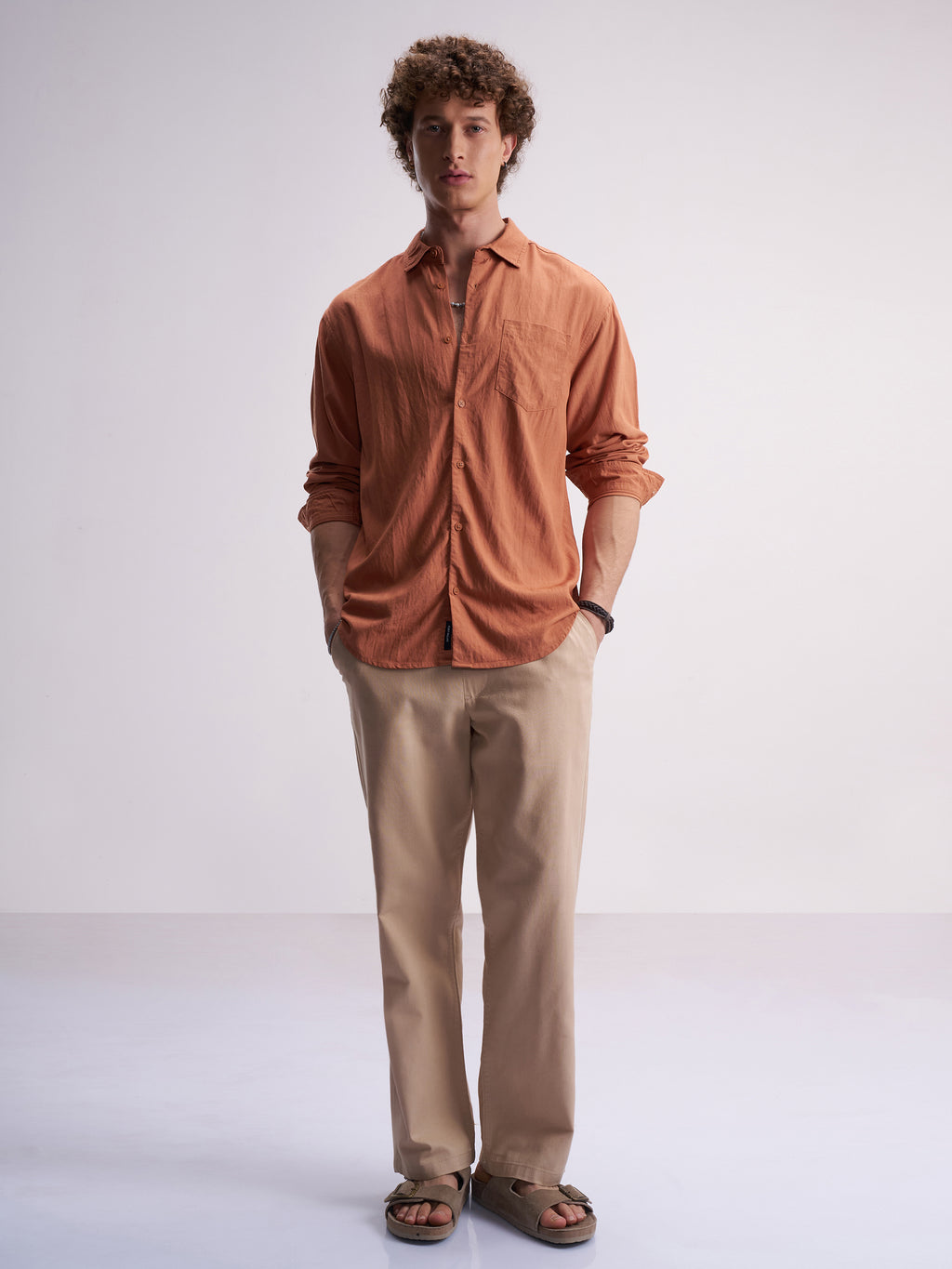 Highlander Men Rust Self Design Relaxed Fit Casual Shirt - Rust - Image 2