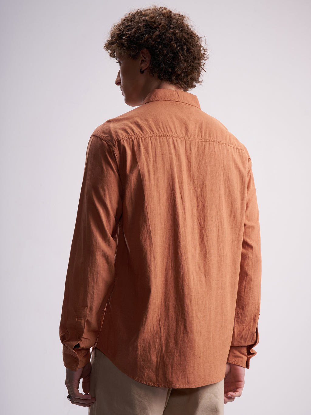 Highlander Men Rust Self Design Relaxed Fit Casual Shirt - Rust - Image 3