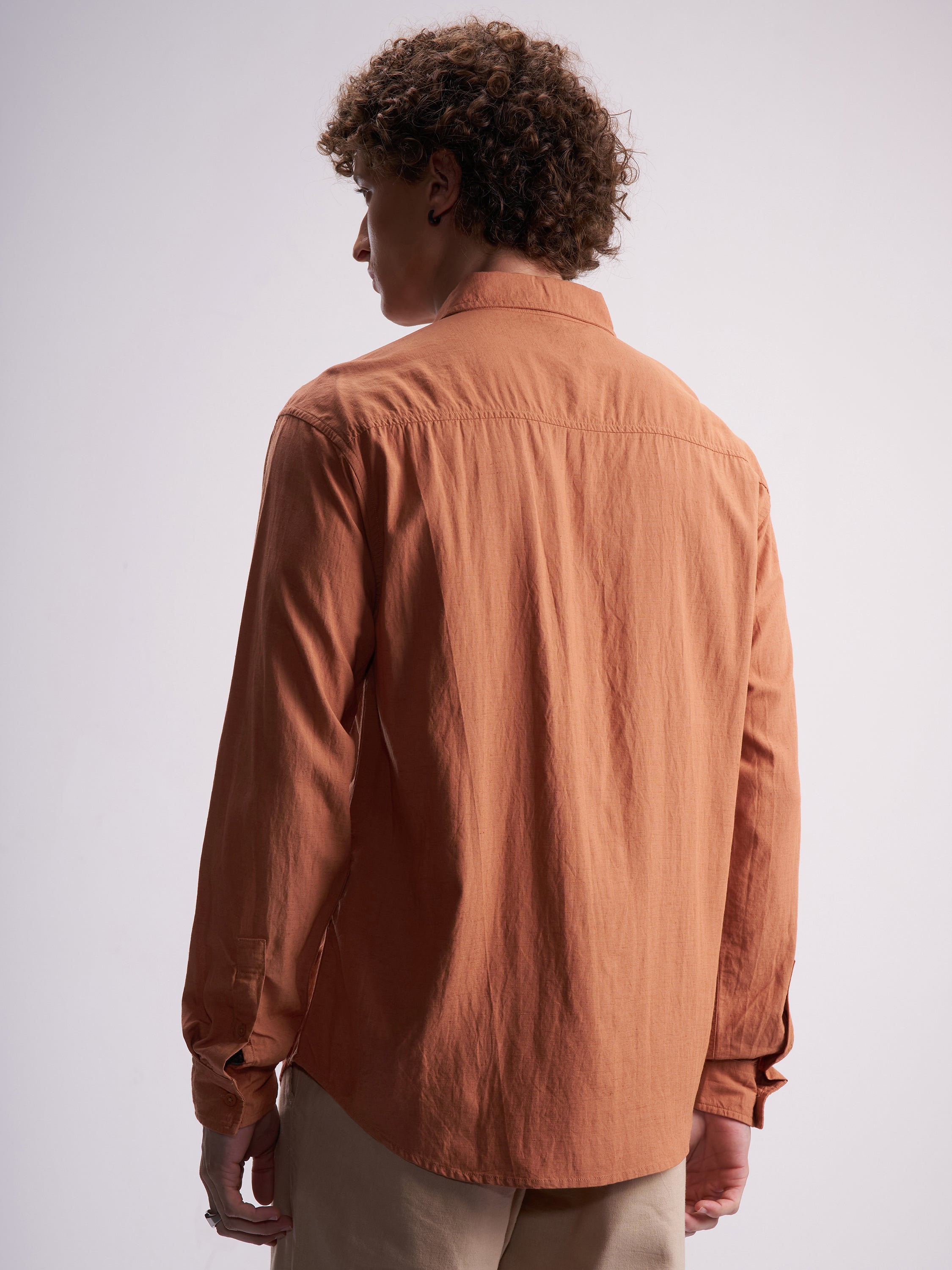 Highlander Men Rust Self Design Relaxed Fit Casual Shirt - Rust - Image 3