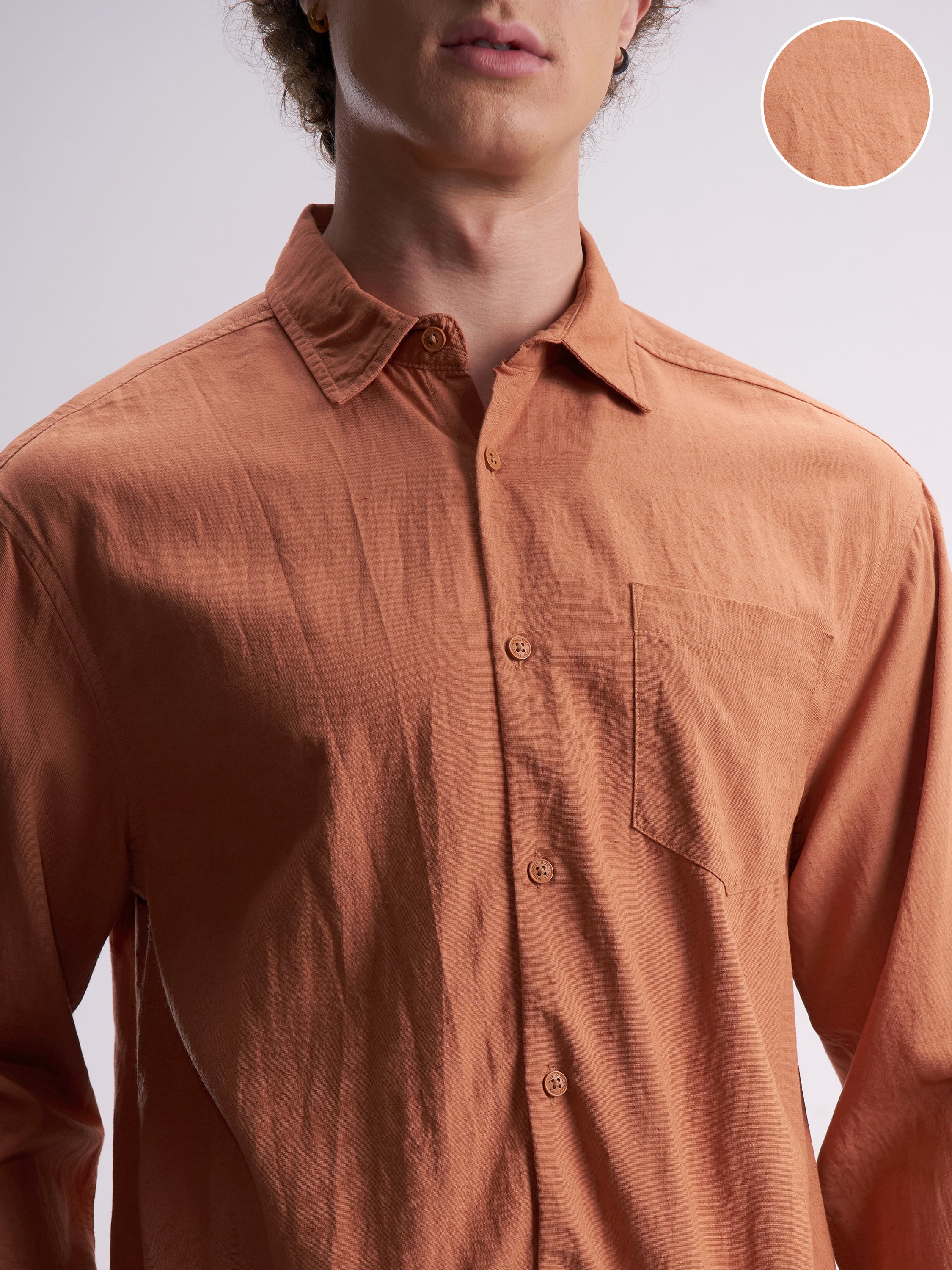 Highlander Men Rust Self Design Relaxed Fit Casual Shirt - Rust - Image 5
