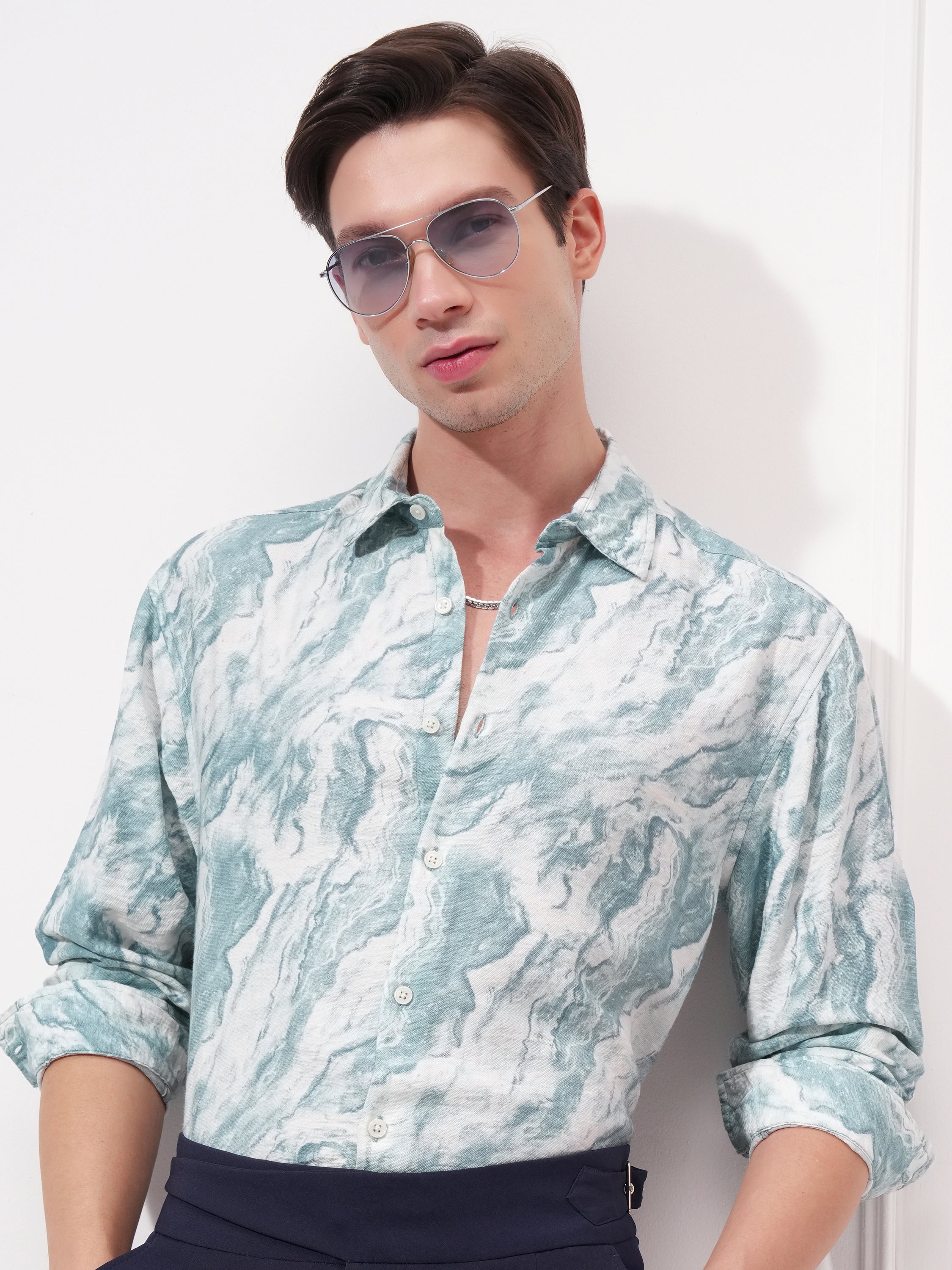 Highlander Men Blue Printed Relaxed Fit Casual Shirt - Blue - Image 1