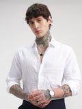 Highlander Men White Self Design Slim Fit Casual Shirt - White - Image 1