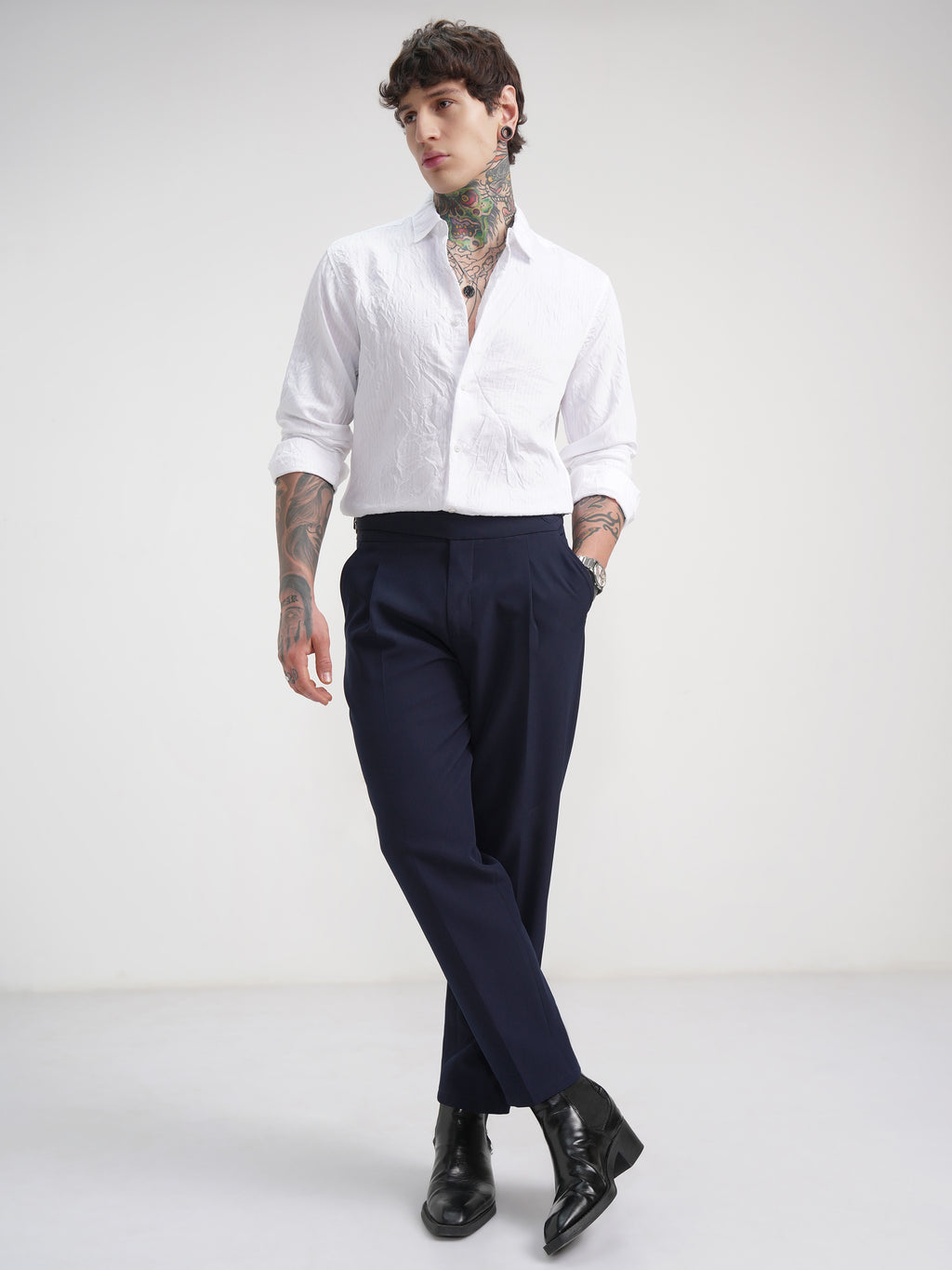Highlander Men White Self Design Slim Fit Casual Shirt - White - Image 2