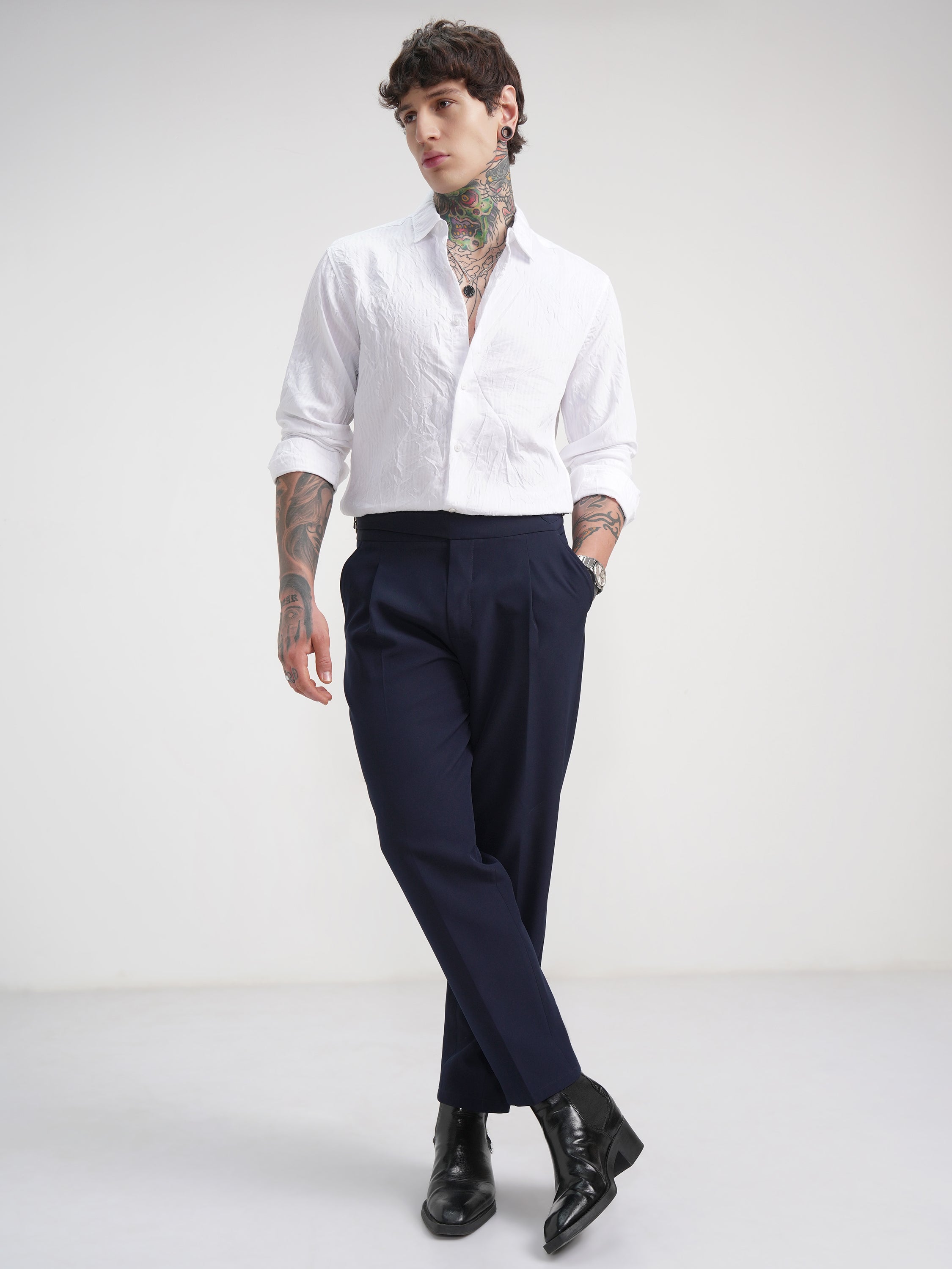 Highlander Men White Self Design Slim Fit Casual Shirt - White - Image 2