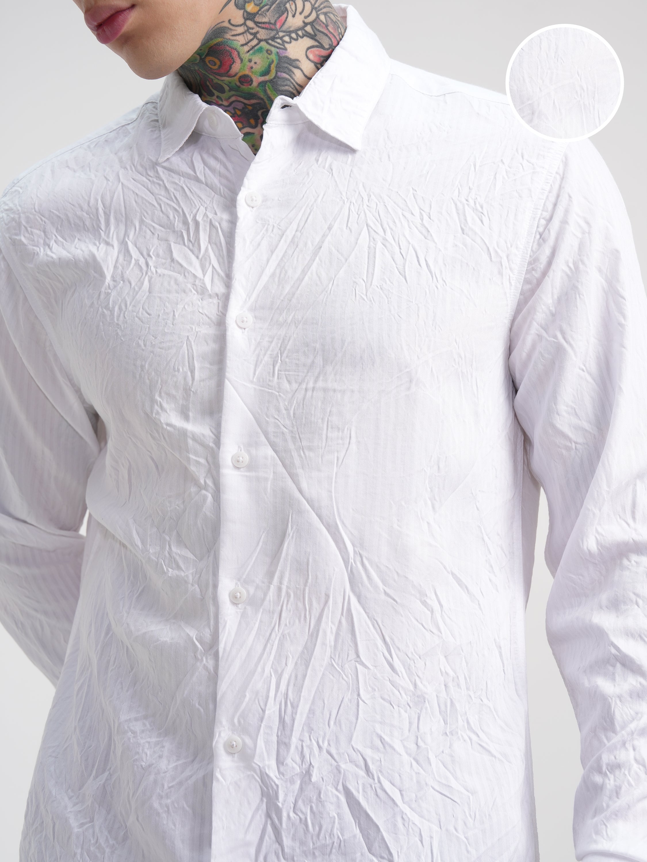 Highlander Men White Self Design Slim Fit Casual Shirt - White - Image 5