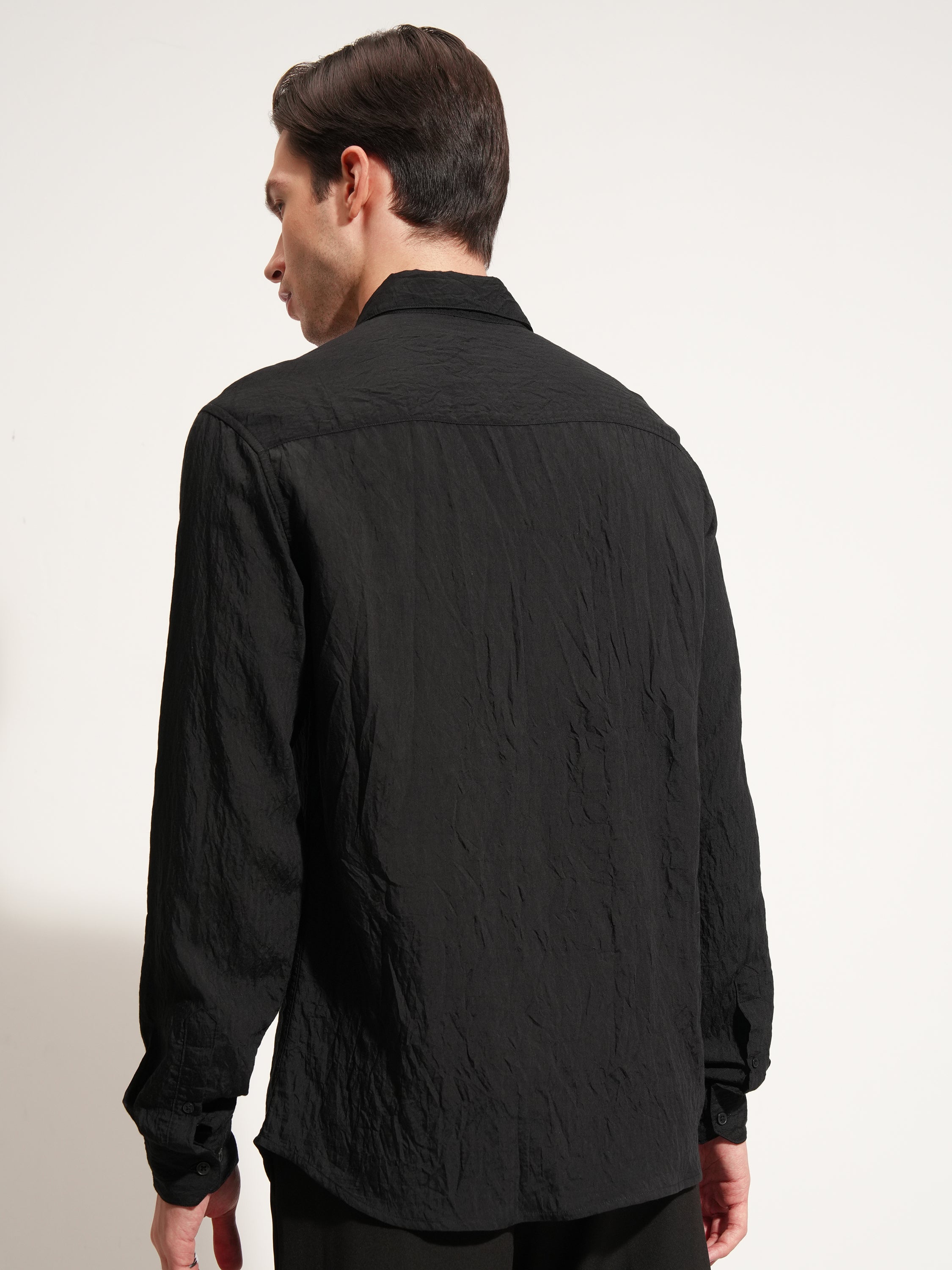 Highlander Men Black Self Design Slim Fit Casual Shirt - Black - Image 3