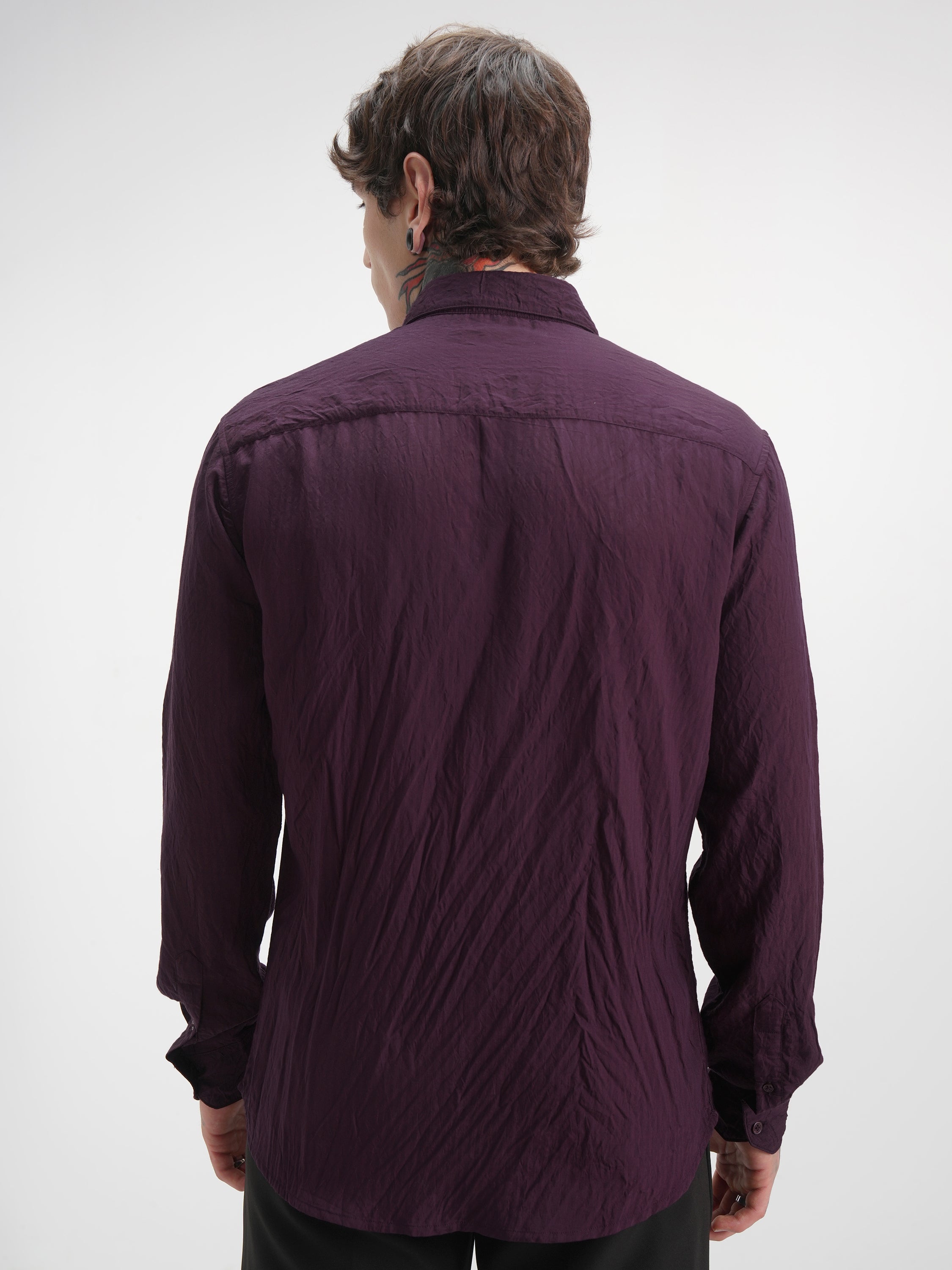 Highlander Men Burgundy Self Design Slim Fit Casual Shirt - Burgundy - Image 3