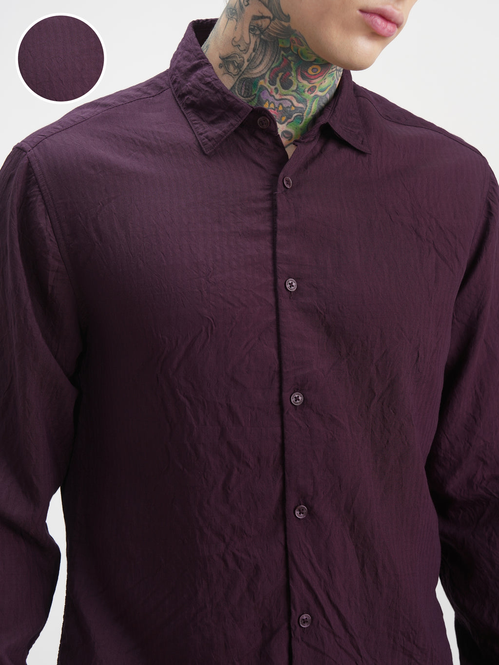 Highlander Men Burgundy Self Design Slim Fit Casual Shirt - Burgundy - Image 5
