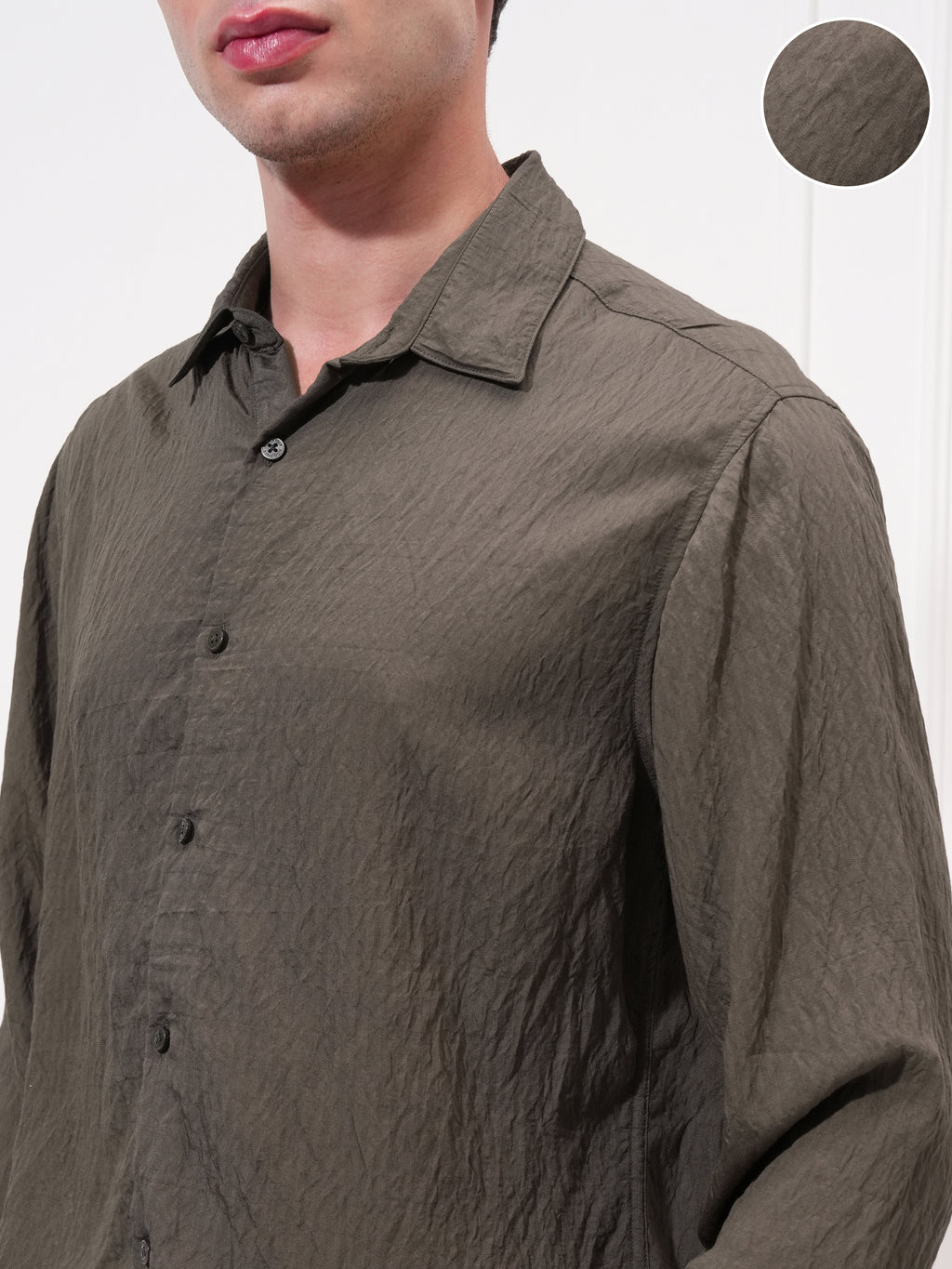 Highlander Men Olive Self Design Slim Fit Casual Shirt - Olive - Image 5