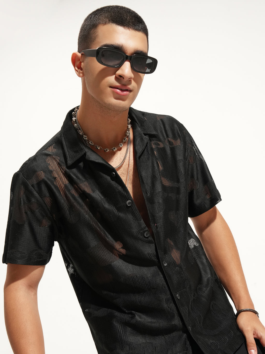 Highlander Men Black Self Design Relaxed Fit Casual Shirt - Black - Image 1