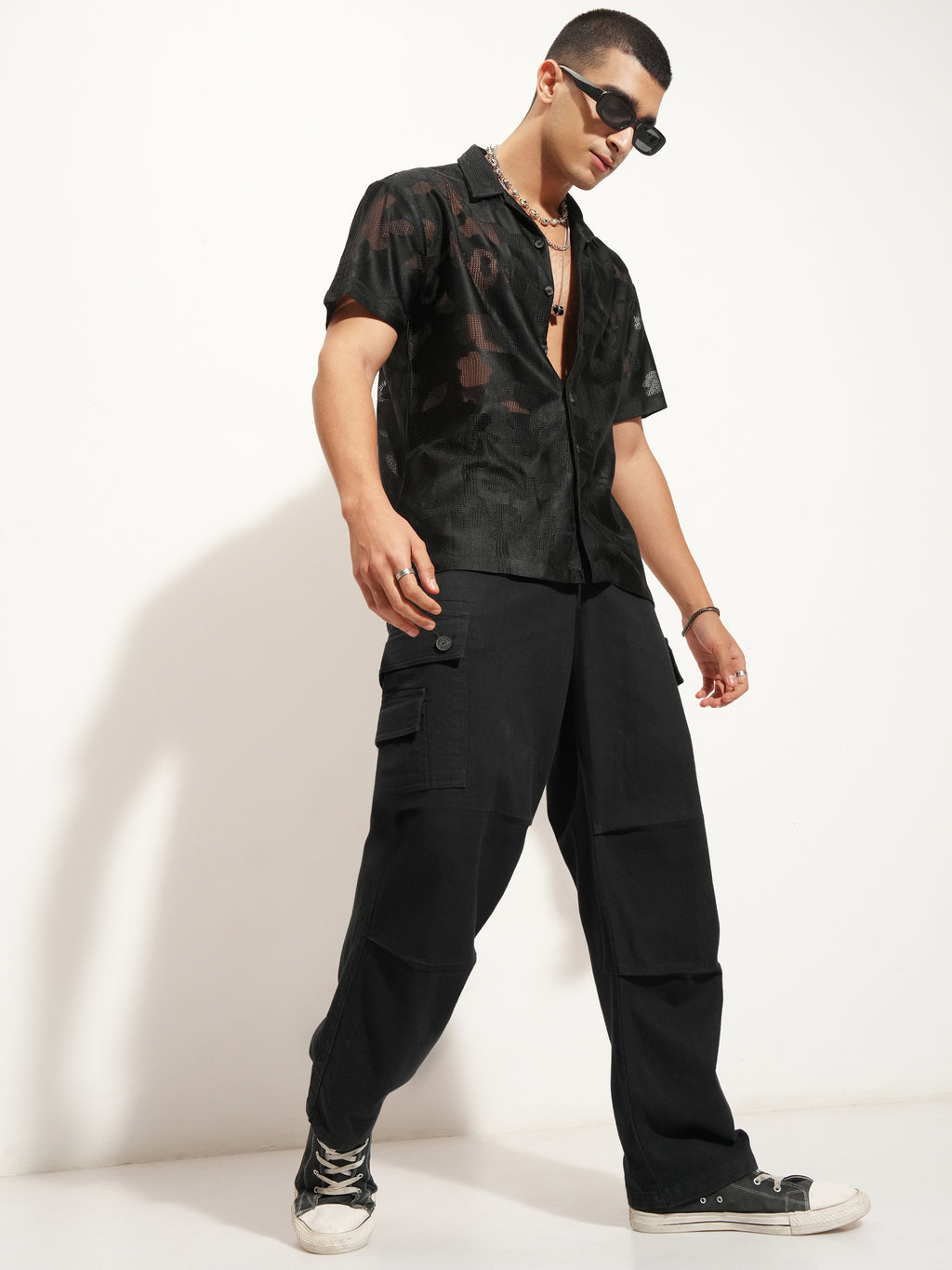 Highlander Men Black Self Design Relaxed Fit Casual Shirt - Black - Image 2