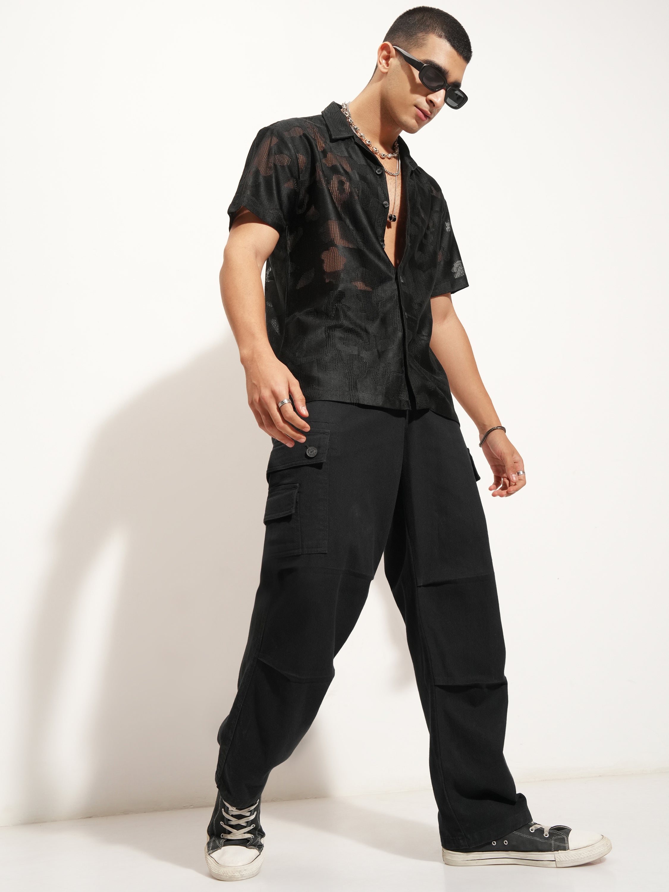 Highlander Men Black Self Design Relaxed Fit Casual Shirt - Black - Image 2