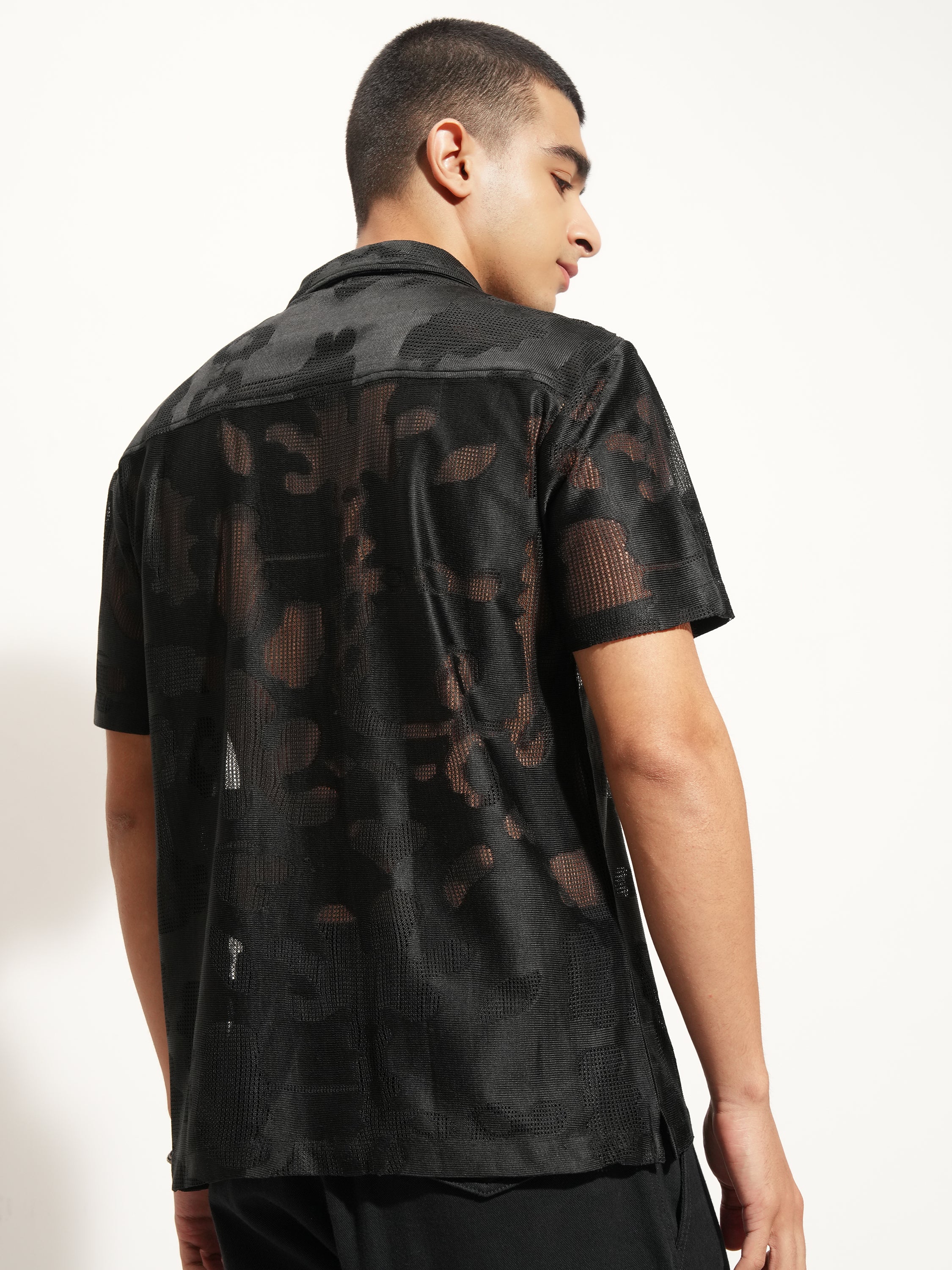Highlander Men Black Self Design Relaxed Fit Casual Shirt - Black - Image 3