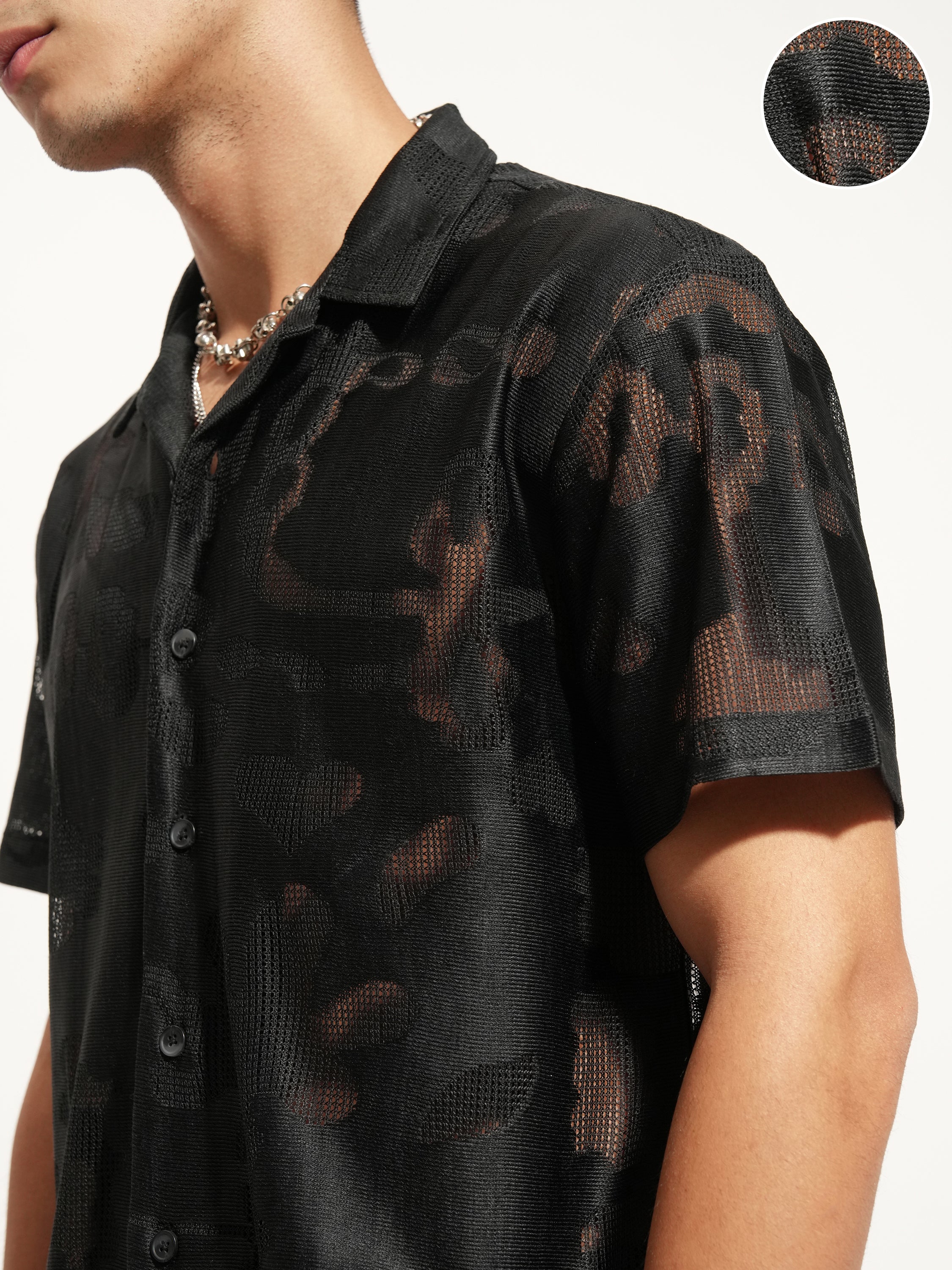 Highlander Men Black Self Design Relaxed Fit Casual Shirt - Black - Image 5
