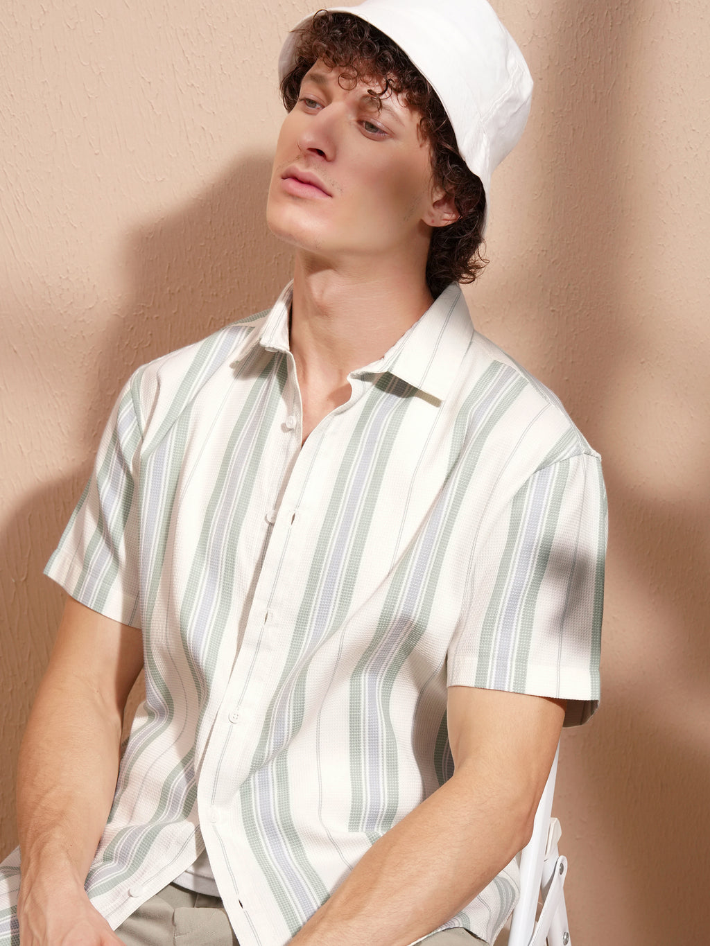Highlander Men White Striped Relaxed Fit Casual Shirt - White - Image 1