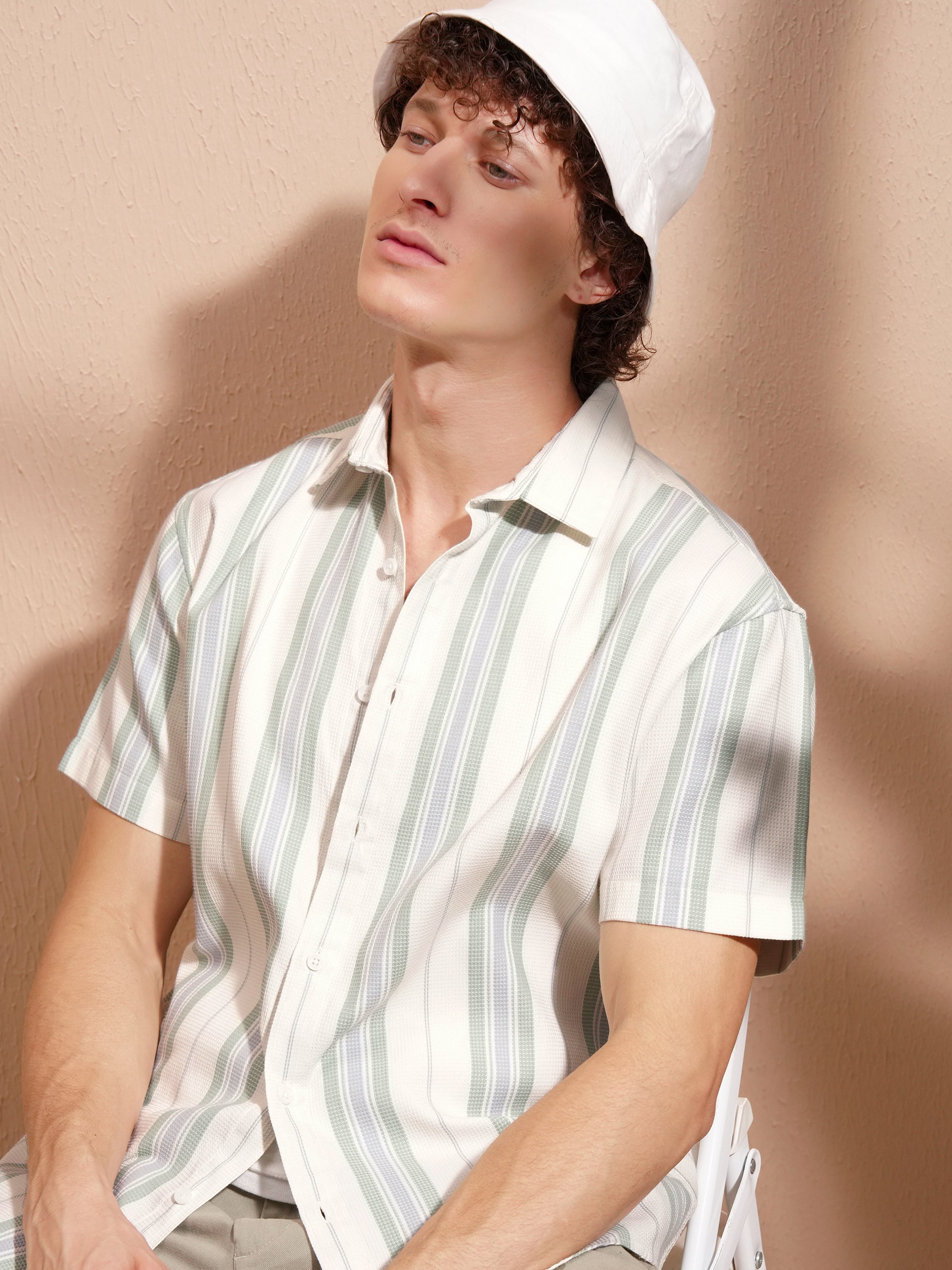 Highlander Men White Striped Relaxed Fit Casual Shirt - White - Image 1