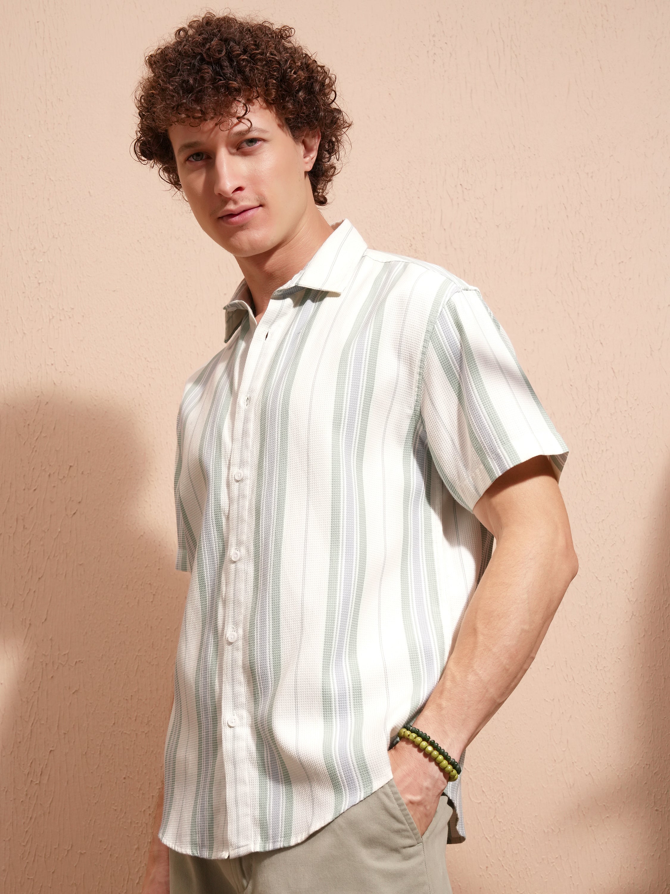 Highlander Men White Striped Relaxed Fit Casual Shirt - White - Image 4
