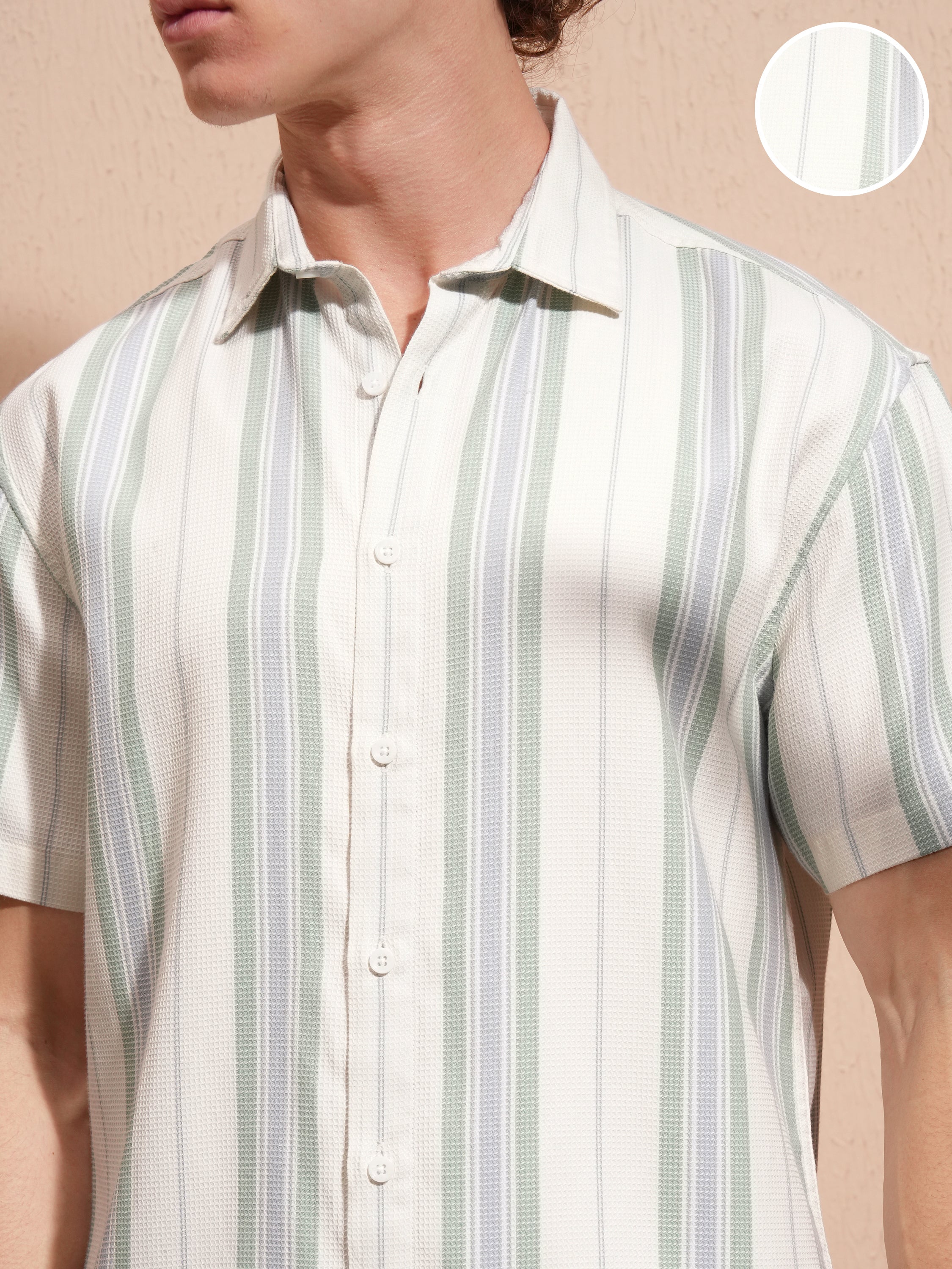 Highlander Men White Striped Relaxed Fit Casual Shirt - White - Image 5
