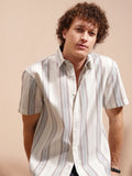 Highlander Men White Striped Relaxed Fit Casual Shirt - White - Image 1
