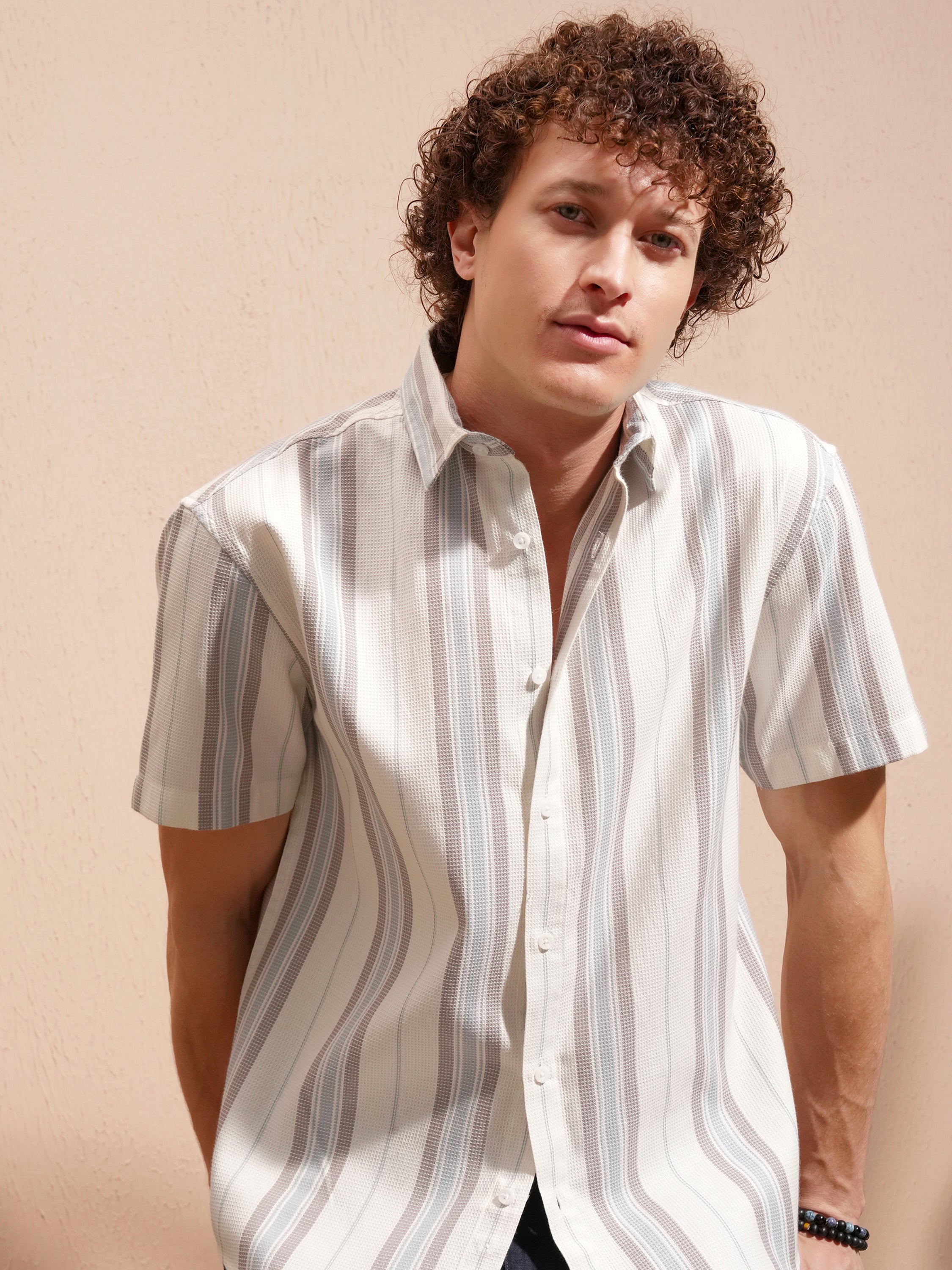 Highlander Men White Striped Relaxed Fit Casual Shirt - White - Image 1